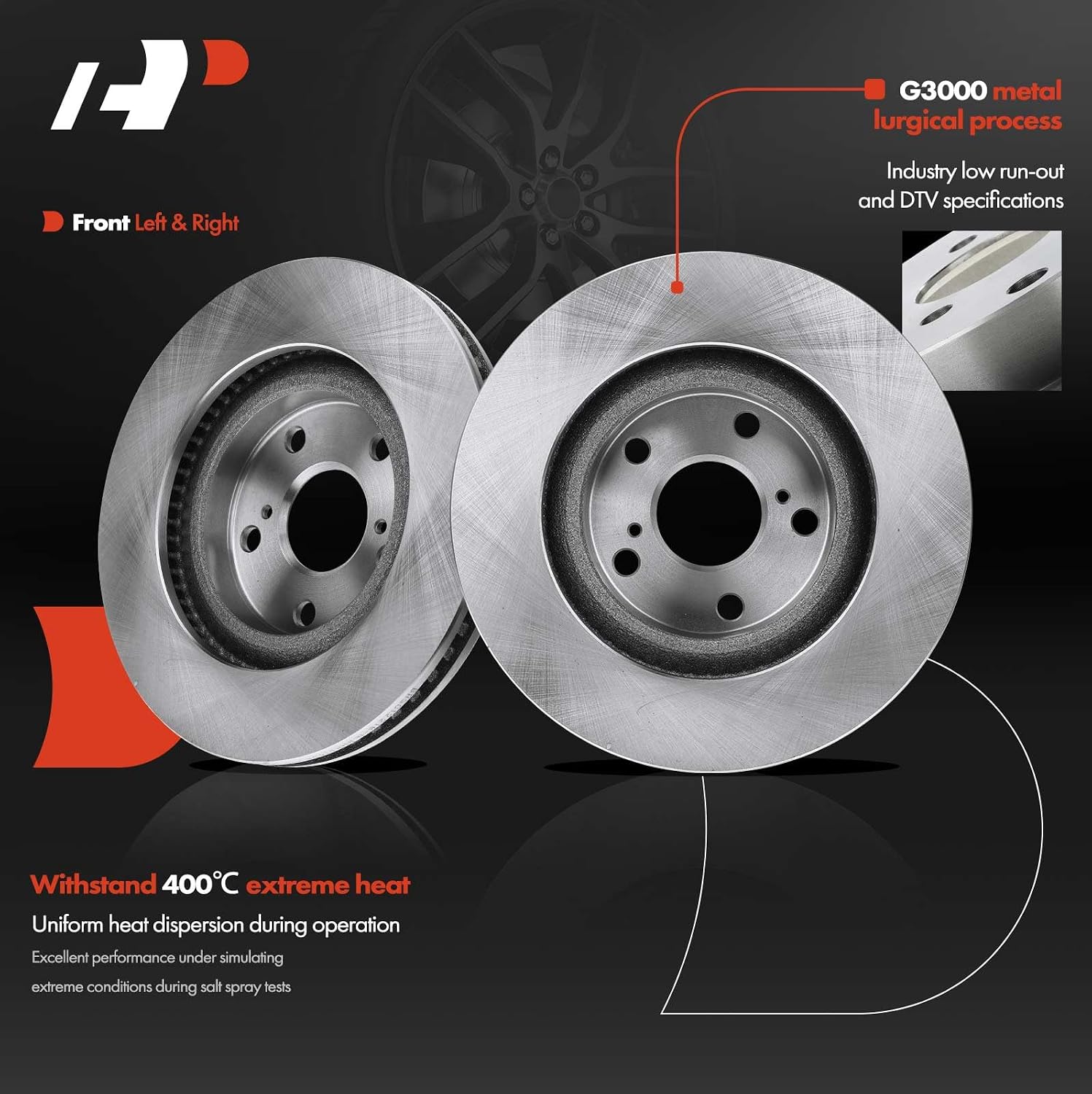 A-Premium 11.65 inch (296mm) Front Vented Disc Brake Rotors + Ceramic Pads Kit Compatible with Select Pontiac, Scion & Toyota Models - Vibe 2009-2010, Matrix 2009-2013, RAV4, Corolla iM, Mirai, iM, tC