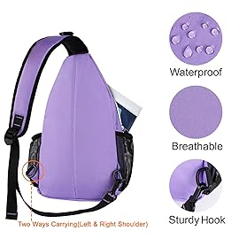MOSISO Sling Backpack, Multipurpose Crossbody Shoulder Bag Travel Hiking Daypack, Light Purple, Medium