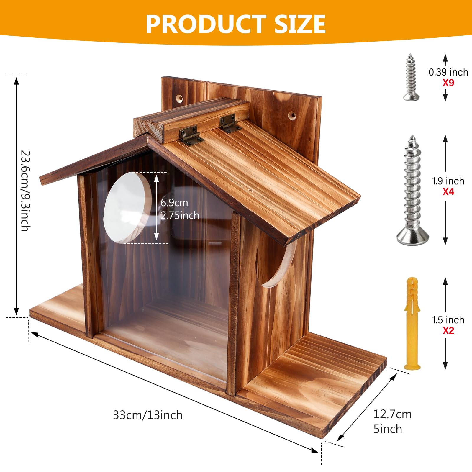 Comedero de madera para ardillas, resistente a la intemperie, con 2 entradas y plataformas de asiento, casa para ardillas