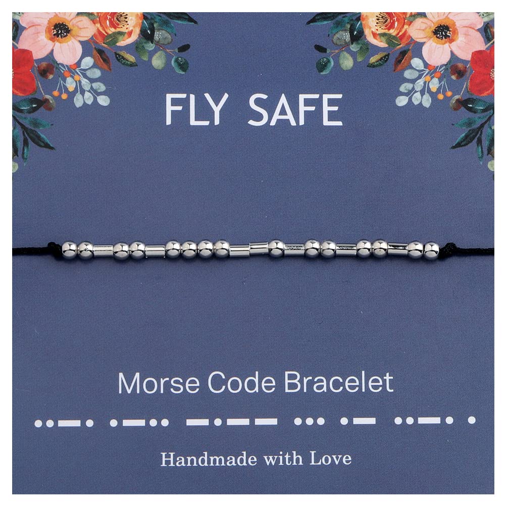 ENSIANTH Pilot Gift Morse Code Bracelet Fly Safe Bracelet Airline Worker Gift (Multicolored, Stainless Steel, Titanium)