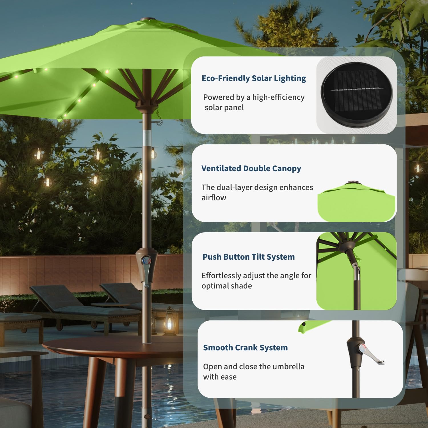 Amazon.com : Patio Kingdom 10FT Solar Umbrella 32 LED Lighted Patio Umbrella Table Market Umbrella w/Tilt and Crank, UV-Resistant Outdoor Umbrella for Pool, Garden, Deck, Apple Green : Patio, Lawn & Garden Amazon.com : Patio Kingdom 10FT Solar Umbrella 32 LED Lighted Patio Umbrella Table Market Umbrella w/Tilt and Crank, UV-Resistant Outdoor Umbrella for Pool, Garden, Deck, Apple Green : Patio, Lawn & Garden