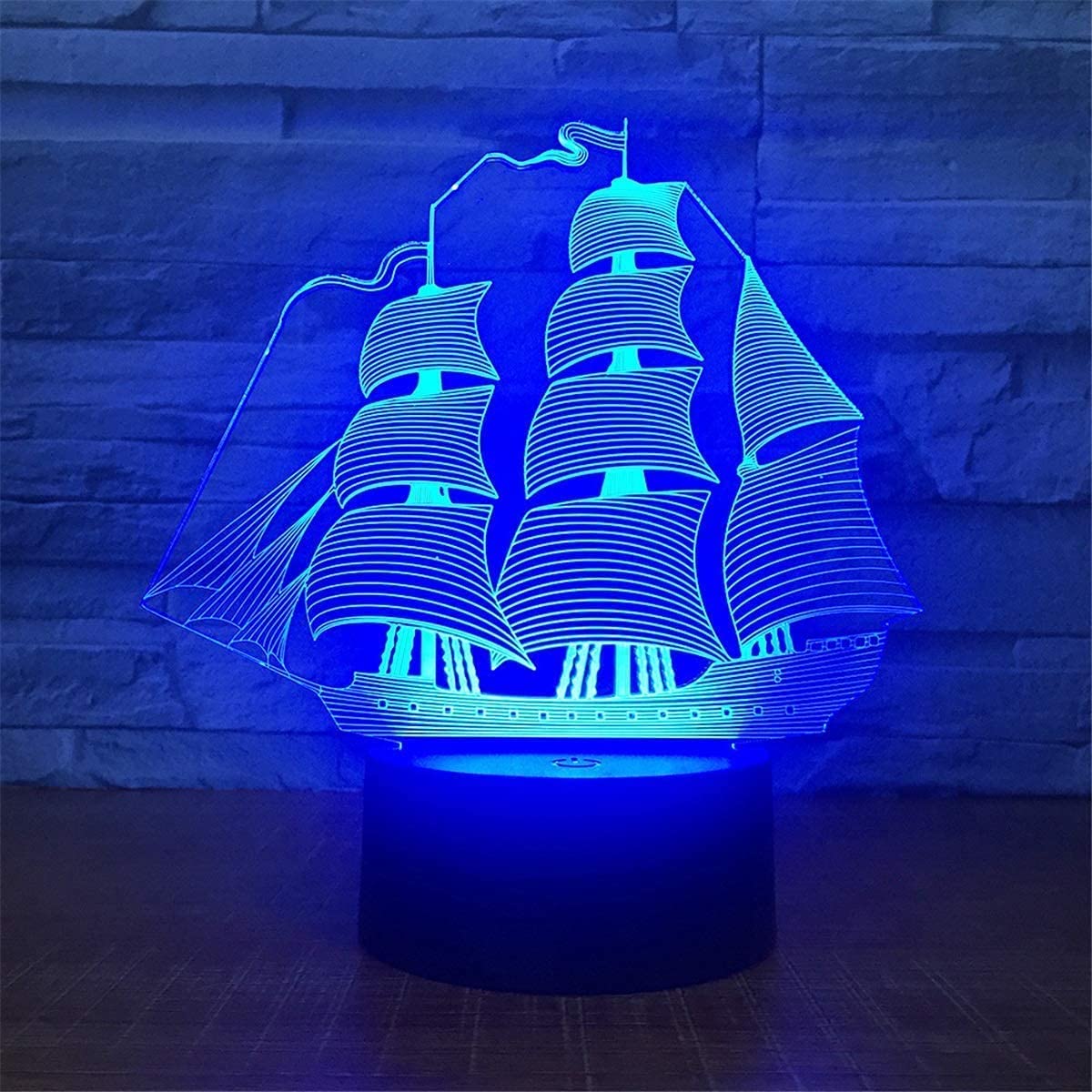 Nastrojowe światło 3D, łódź żaglowa, 7 kolorów, przełącznik dotykowy, USB, lampa stołowa LED, lampa biurkowa, prezent na imprezę, prezent urodzinowy