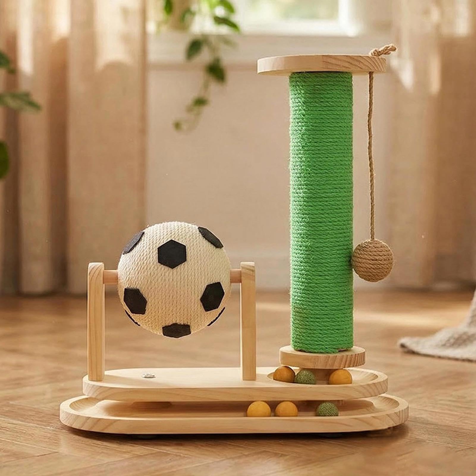 Rascador De Gatos Juguete interactivo de madera vertical con bola de menta | Juguete interactivo para gatos Interior Exterior Juego Entrenamiento Juego en Suelo Estimulación Mental Simulación Caza