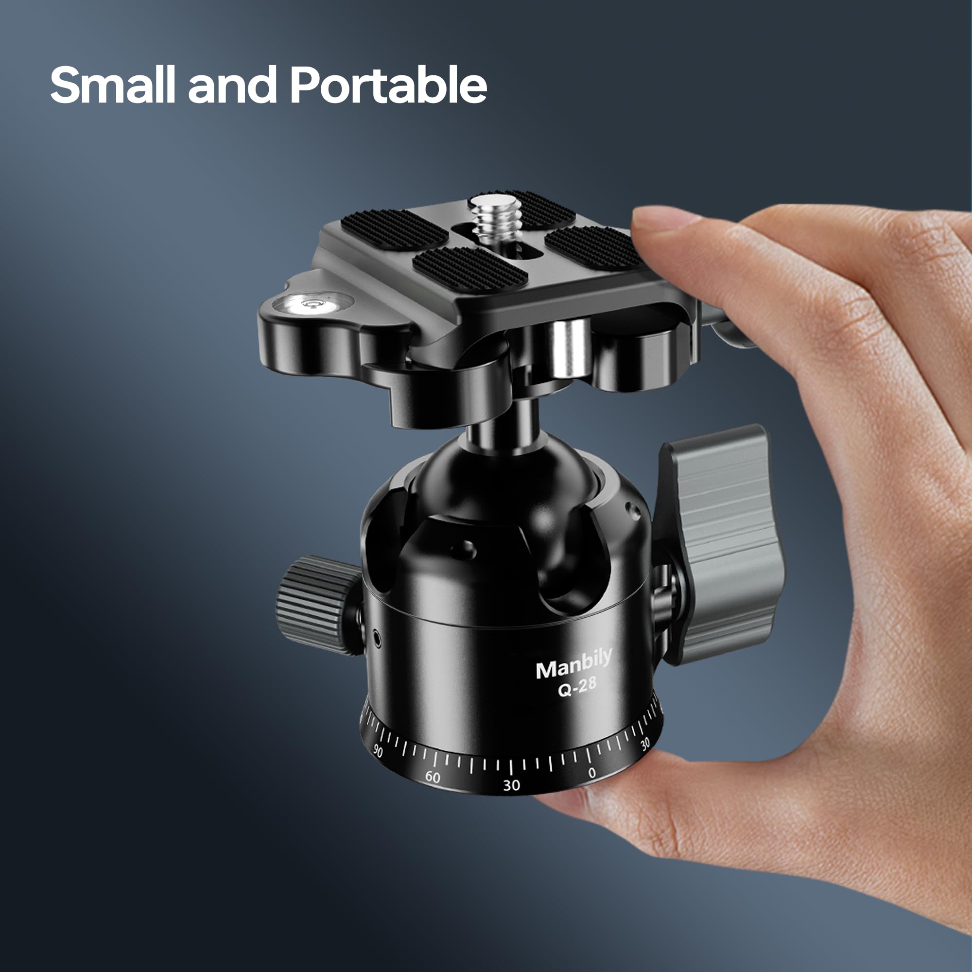 Manbily Q-28 Kamera Kugelkopf 28mm für Stative Low-Profil Kugelköpfe Halterung Einbeinstativ Schießen Metall Aluminium Max 10kg, mit doppeltem U-Slot Arca-Swiss QR-Platte für DSLR Telefon