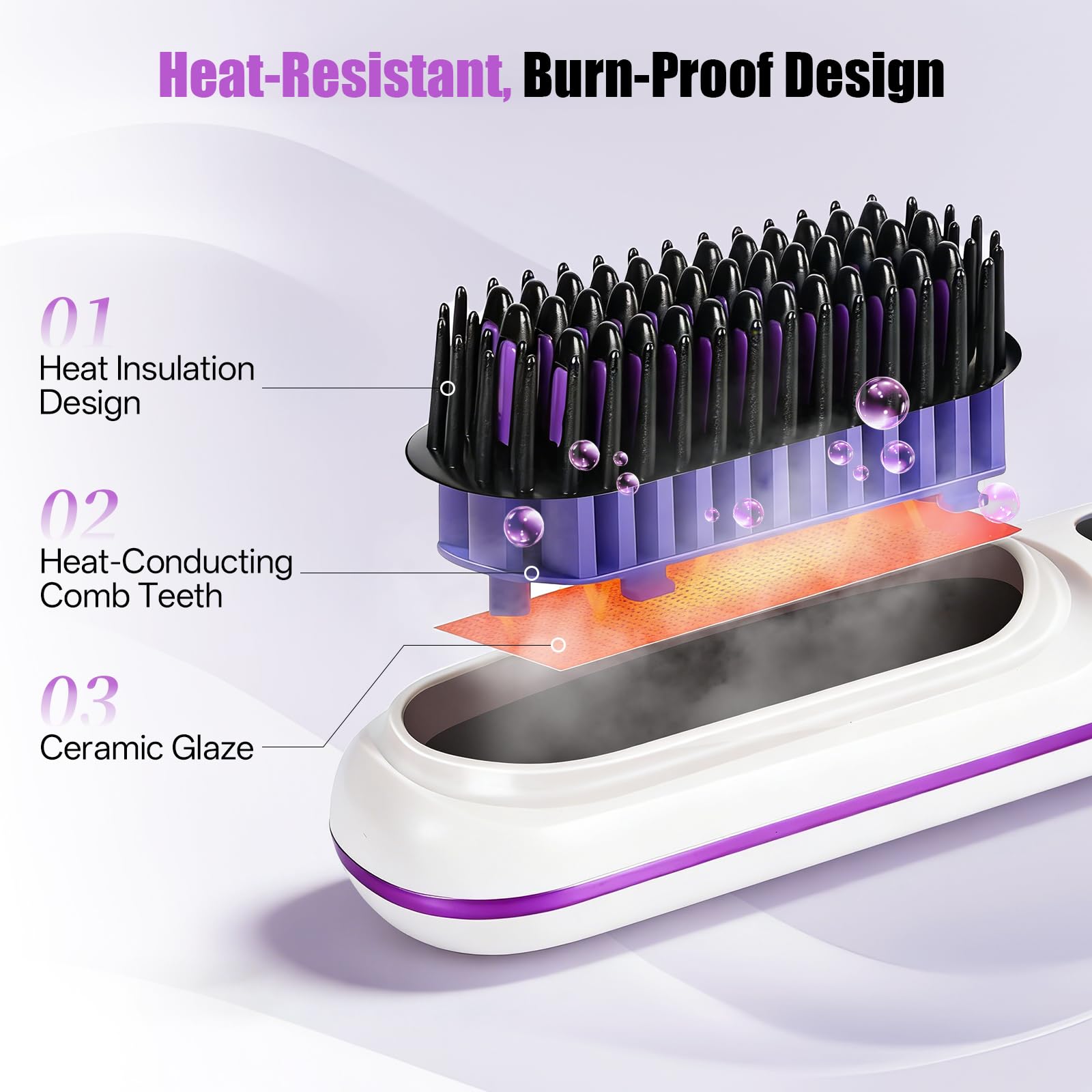 RUIZHI Haarbürste Elektrisch, Glättbürste Kabellos, Stylingbürste für Kurze Haare, Elektrische Haarglätter Bürste, Glättungsbürste, Hot Comb für Reisen, mit LED Anzeige und 3 Temperatureinstellung - 4