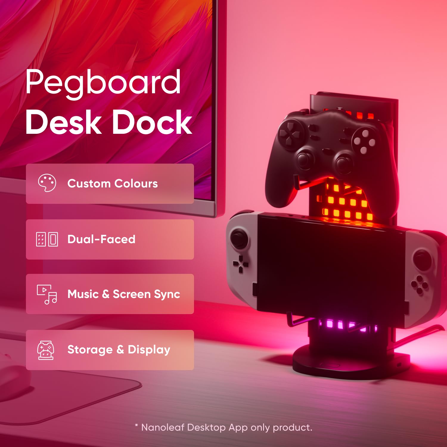 Nanoleaf Pegboard Desk Dock, 3-in-1 Smart RGBIC Table Lamp with Headphone/Controller Holder, Double-Sided Dynamic Lighting - Image 3