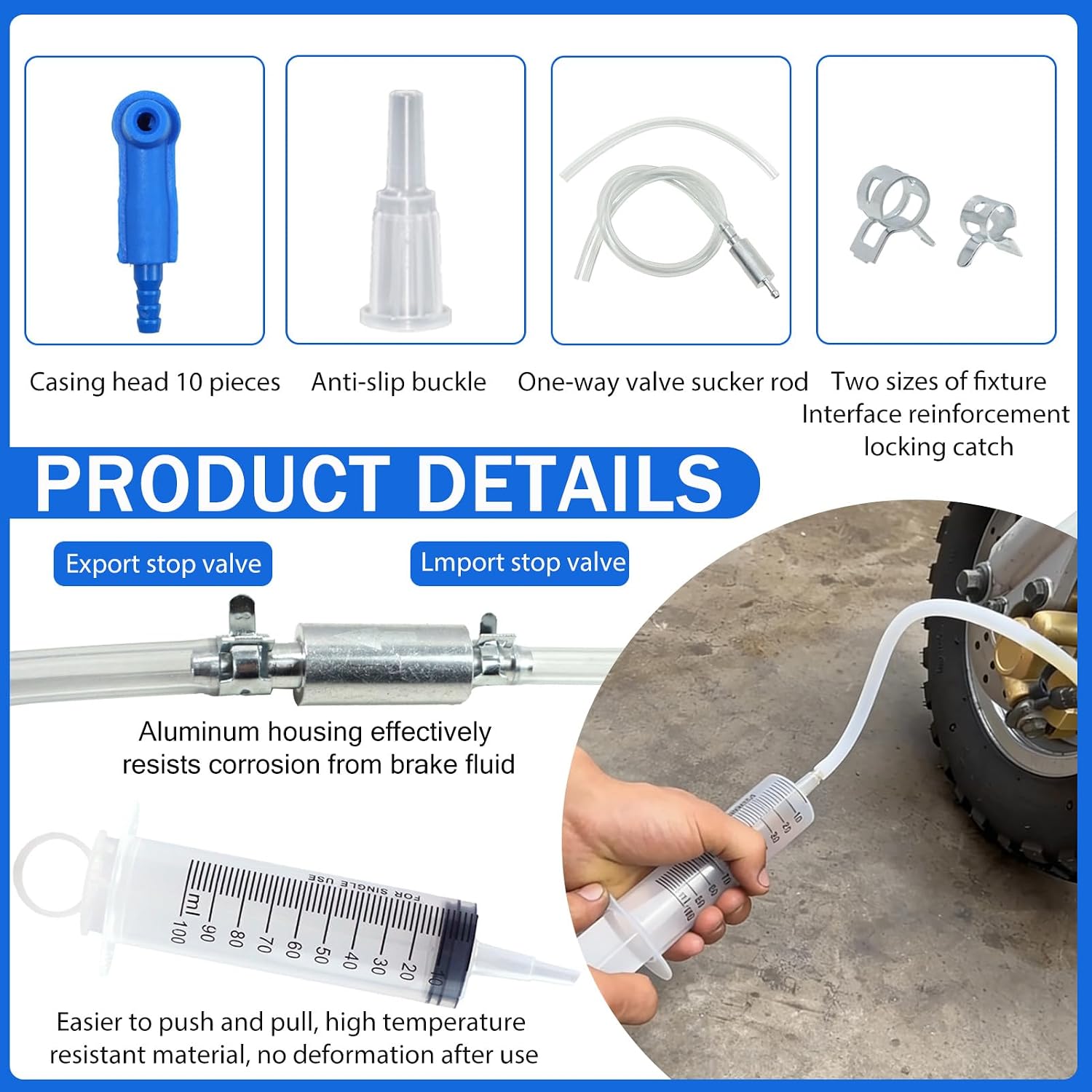 One Way Brake Bleeder Valve Kit, Break Bleeder Tools with Syringe Hose Adapter, Fluid Extractor Pump Tool for Motorcycle Car Clutch Hydraulic System Service Maintenance Repair