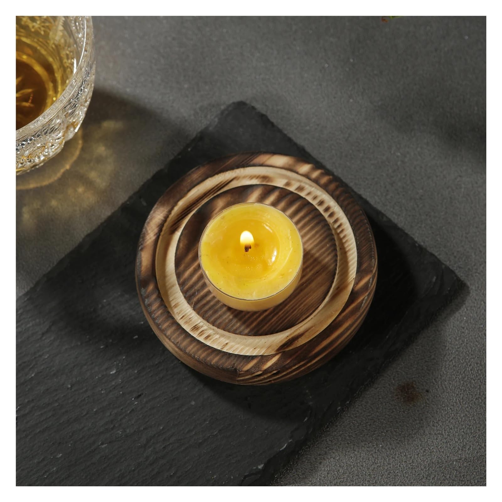 Kerzenhalter aus Glas mit Holzsockel, Aromatherapie-Brenner