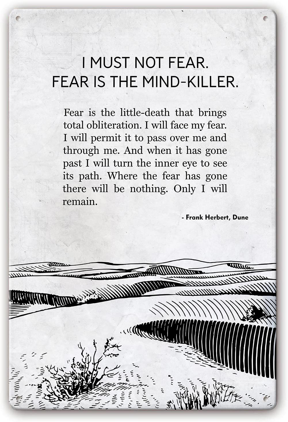 Litany Against Fear Quote Wall Art Metal Tin Sign Frank Herbert Poster Decorative Printed Pictures Modern Christmas Decorations Paintings for Living Room 8"x12"