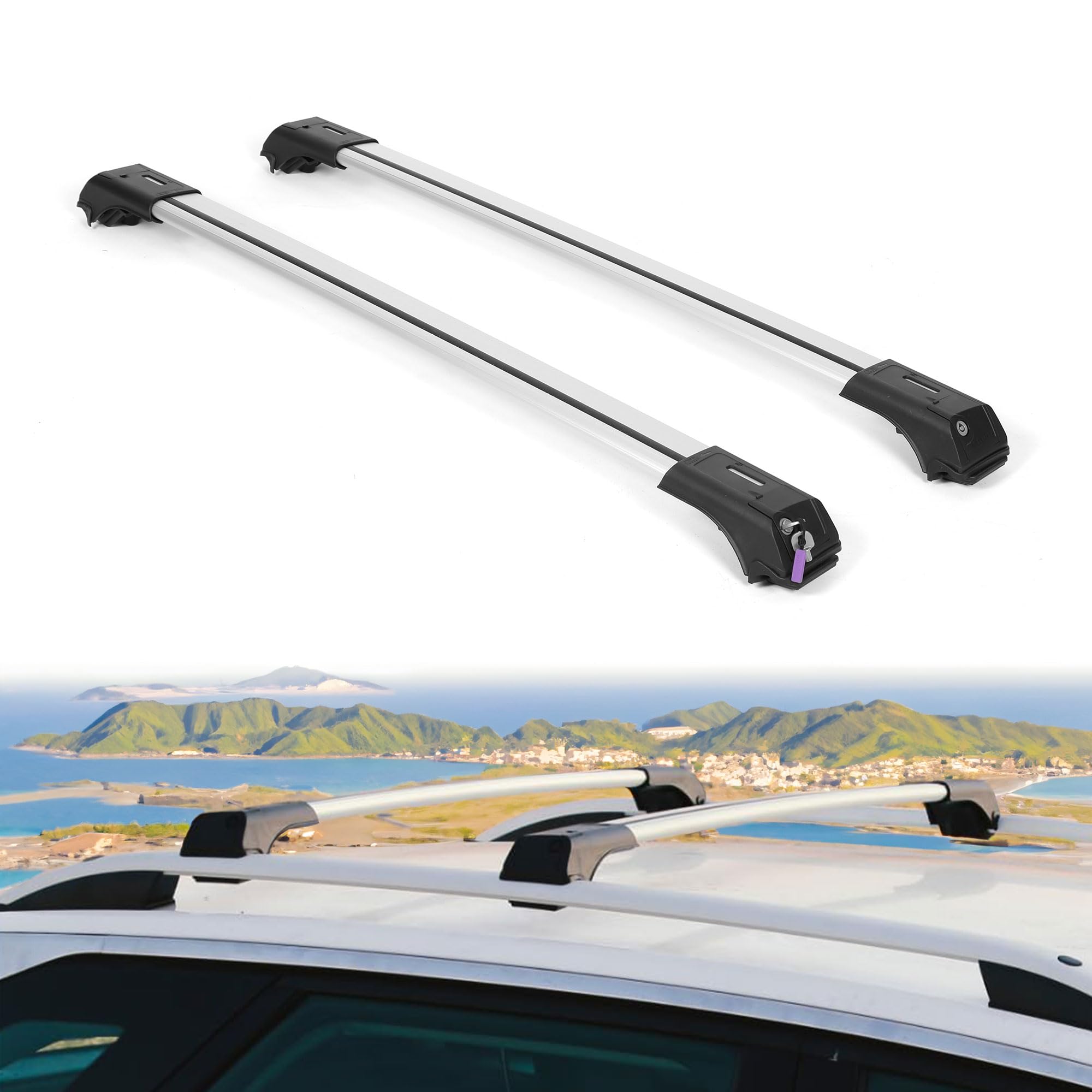 Car Roof Rack Cross Bars for Land Rover Range Rover Sport Suv 2004-2013; Compatible with Raised Roof Rails; 2 Pcs Aluminium Lockable Rail Carrier Gey