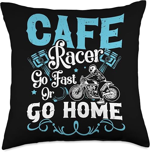 Vintage Cafe Racer Shirts & Cafe Motorcycle Gifts Fast Or Go Home-Vintage Cafe Racer Throw Pillow, 18x18, Multicolor