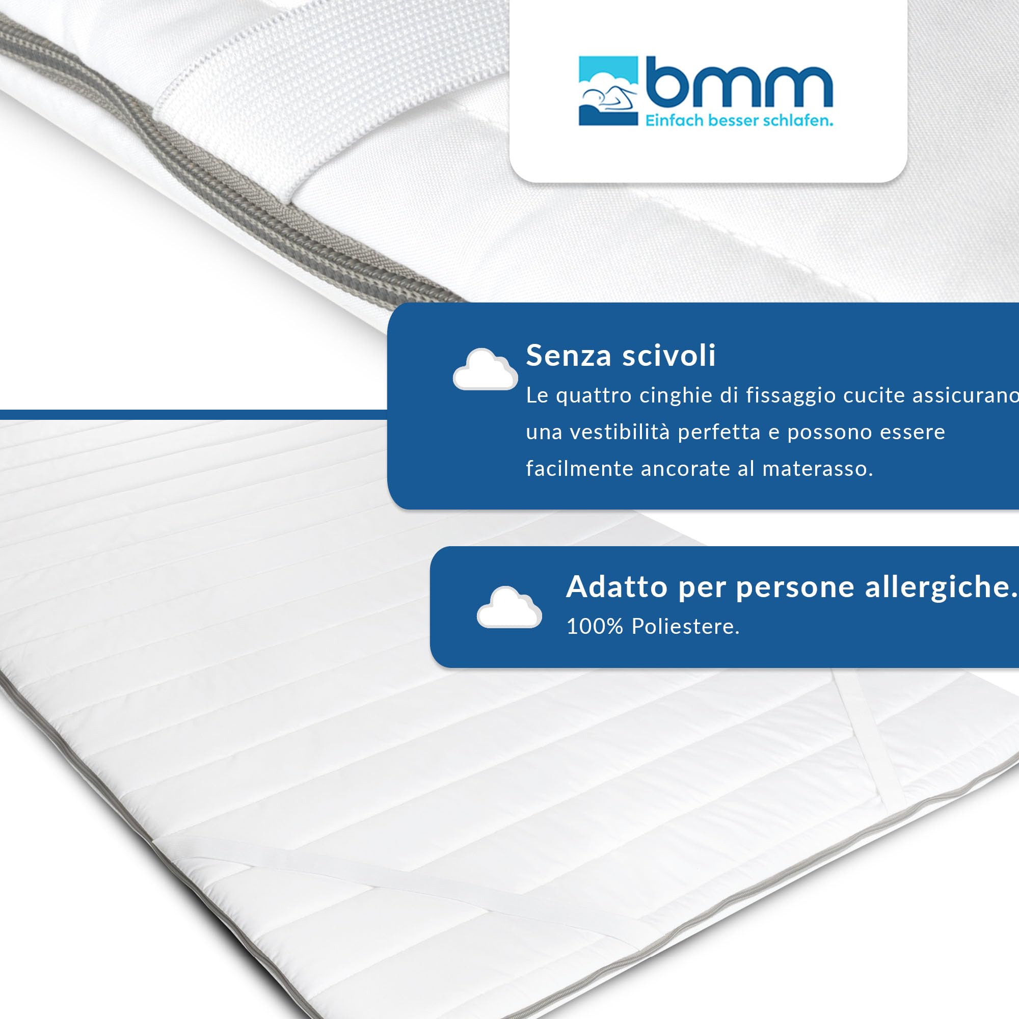 BMM Classic Basic Topper 140x200 cm H2 morbidom, topper in schiuma fredda, certificato Öko-Tex, sovramaterasso ortopedico, altezza 4 cm, topper Sviluppo prodotti in Germania.