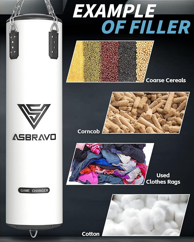 ASBRAVO 4 lábas nehéz ütőzsák szett 12 oz kesztyűvel MMA Muay Thai edzéshez - White