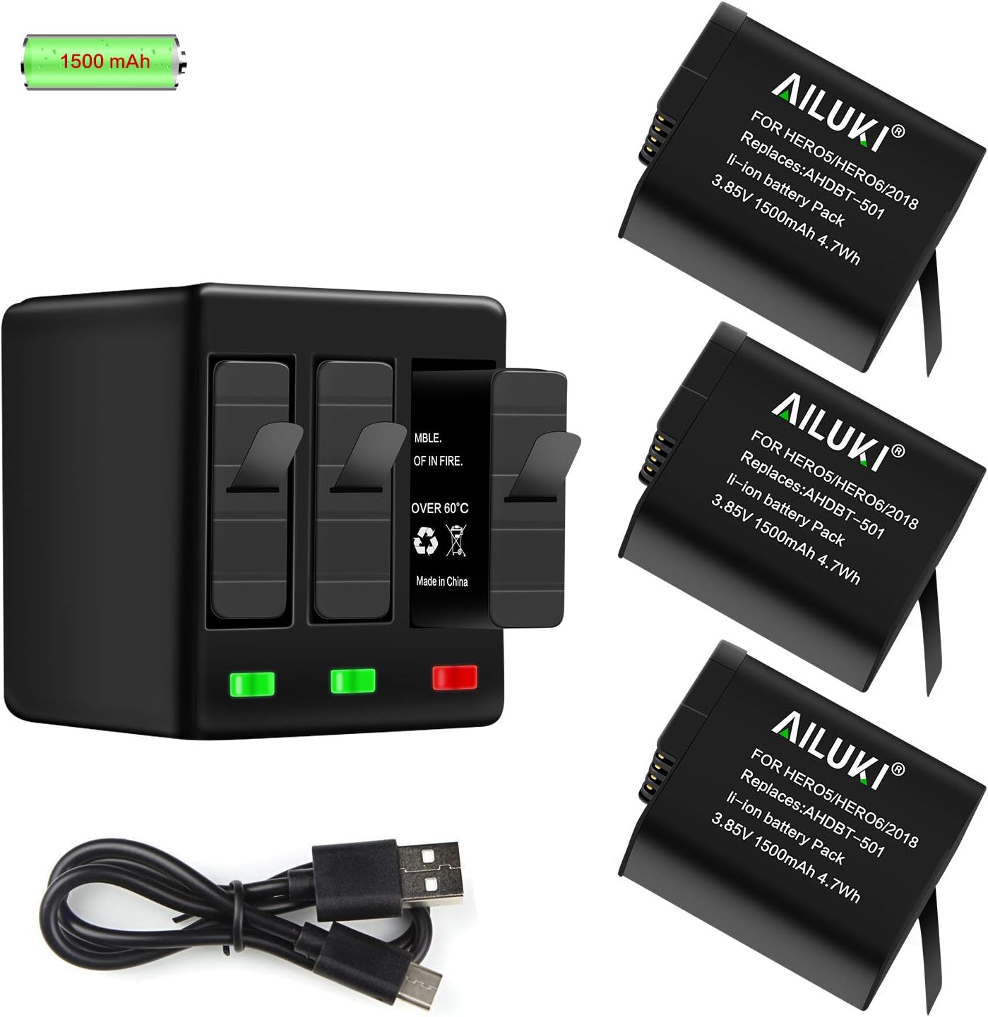 Mibote battery 1220 mAh Replacement Battery with 3 Channels Battery Charger for GoPro Hero 5 Black Hero 6 Black Hero 2018 (Compatible With Hero5 Firmware v01.55, v01.57 and v02.00, v02.51, v02.60)