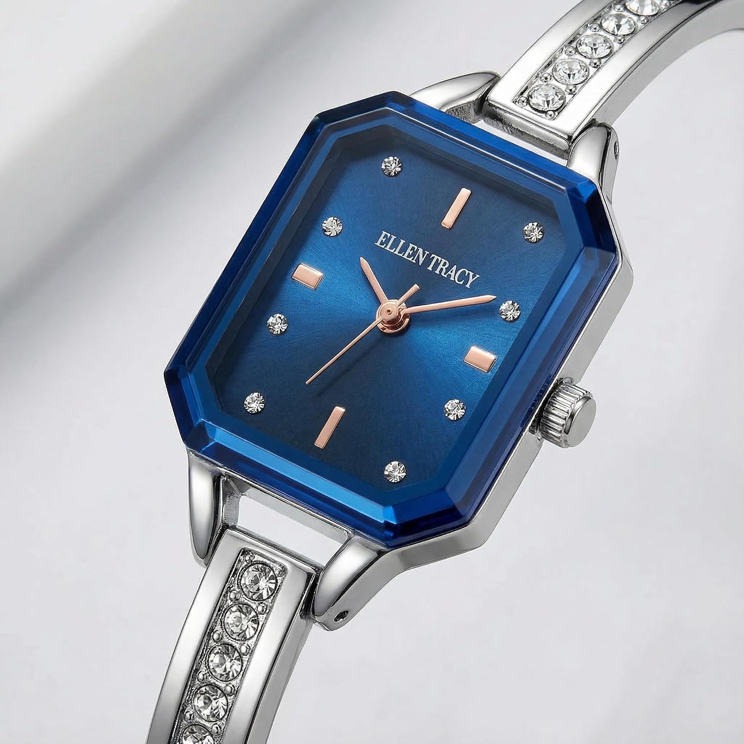 Ellen Tracy Women's Watch – Sunray Octagon Dial with Faceted Crystal Accents, 20mm Petite Case, Quartz Analog, Slip-On Bracelet Design | Gift Box Included