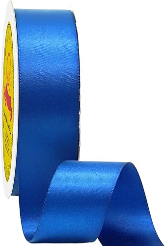 Cinta de satén de doble cara de 1-12 pulgadas x 50 yardas, cinta de poliéster azul real para envolver regalos, muy adecuada para bodas, fiestas,