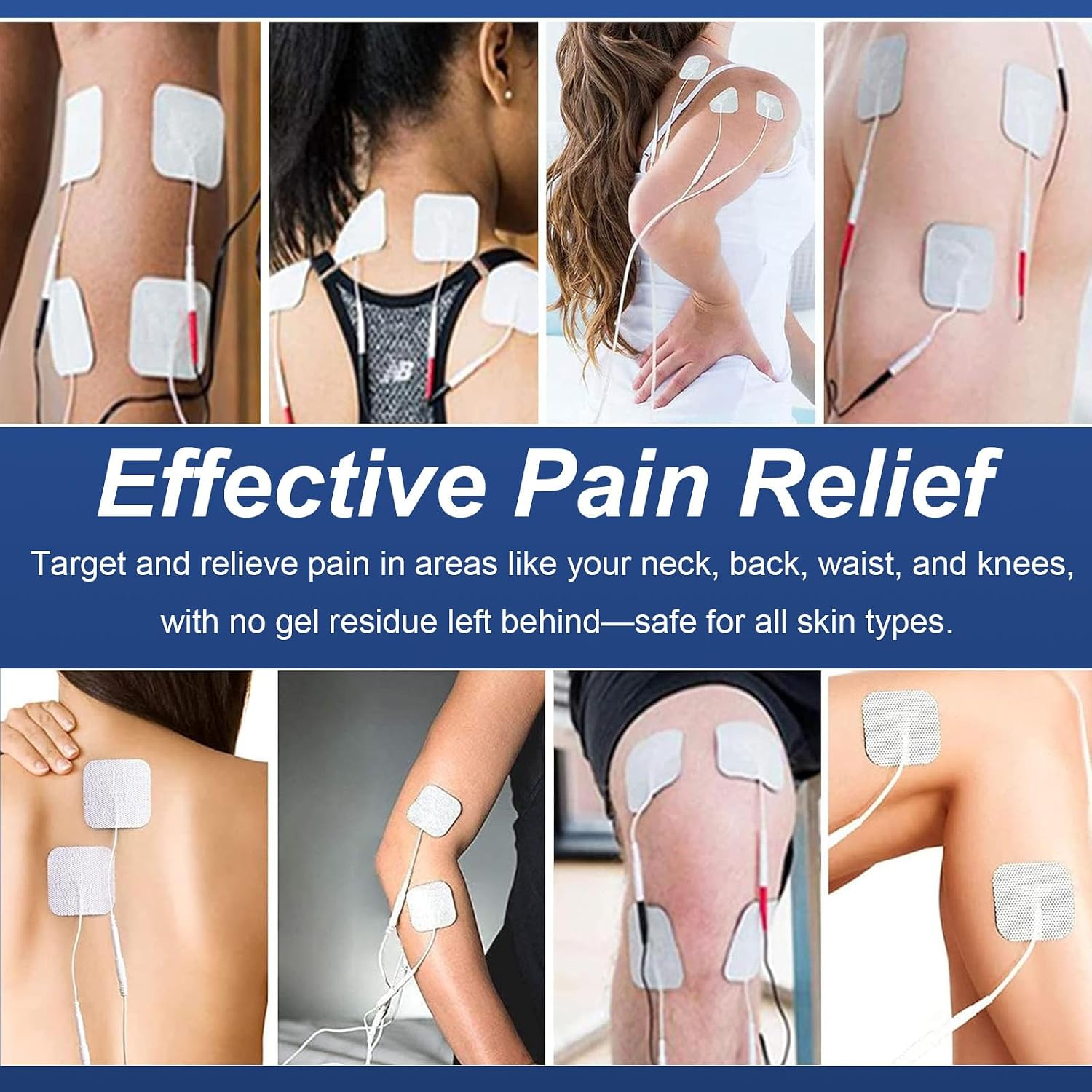 12 Packs TENS Unit Pads, Reusable Replacement Pads Compatible with AUVON TENS 7000 Nicwell Etekcity TENS Unit, VOVOU Self-Adhesive Electrodes with 2mm Pin Connector for Electrotherapy, 2"x2" & 2"x4"