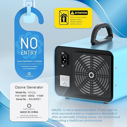 Miniatura 7 de Airthereal Generador de ozono de agua MA25L - Máquina de ozono de modo dual para purificación de agua y aire, máquina de ozono de alta capacidad de