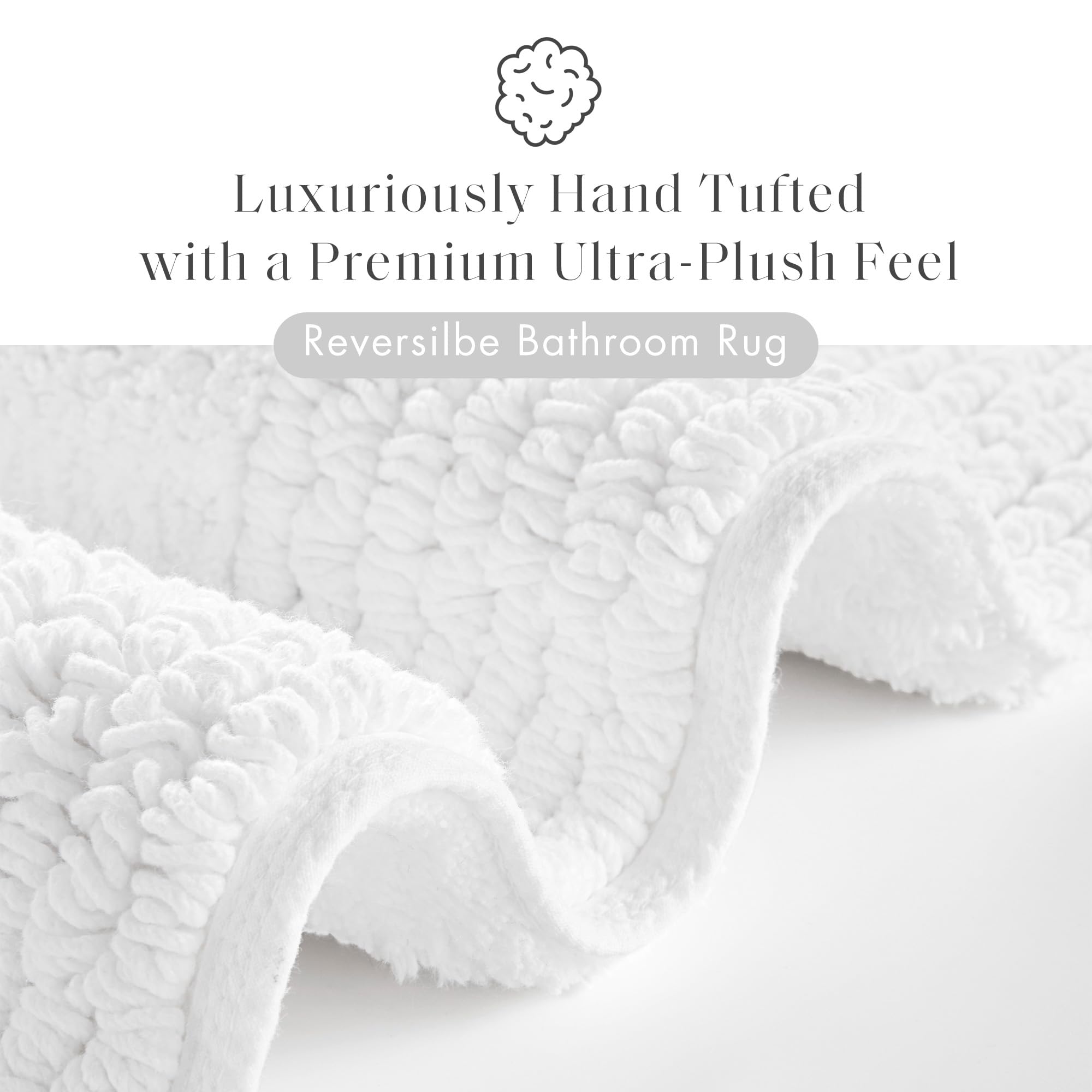MADISON PARK SIGNATURE Splendor Reversible 100% Cotton Tufted Bathroom Rug-3000 GSM Hotel Quality Luxurious Plush High Pile Bath Mat Absorbent, Quick Dry, Shower Room Décor, 24x72, White