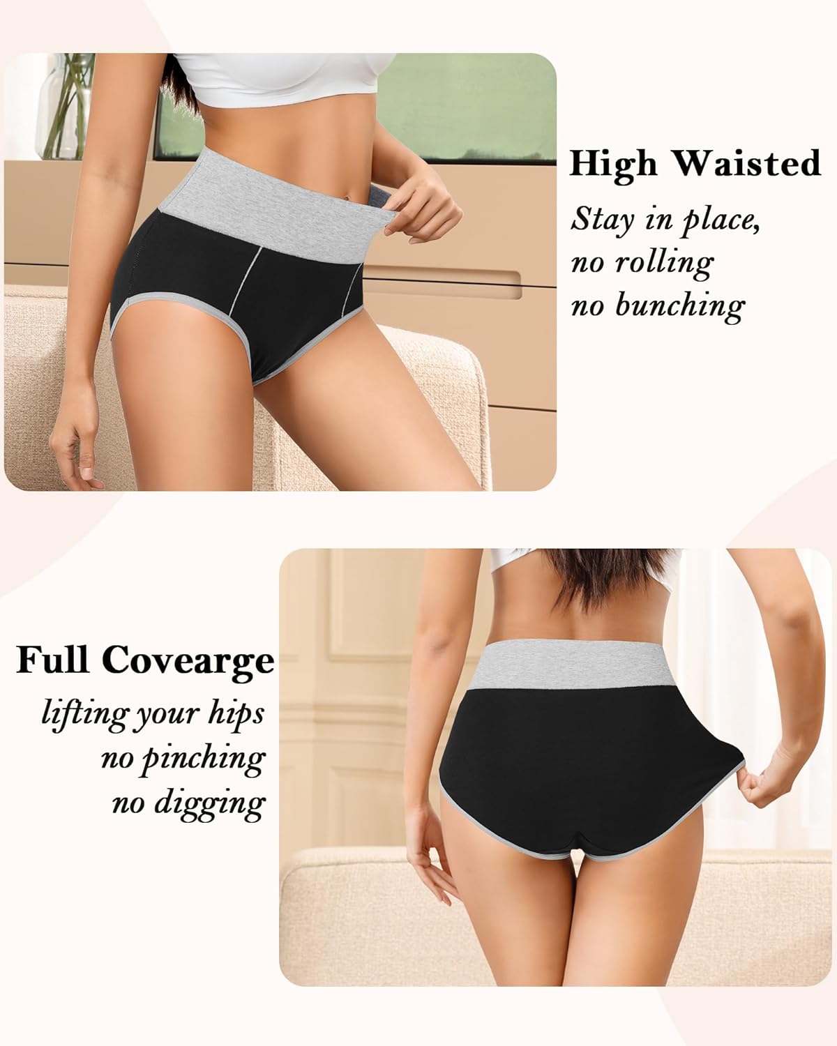 High Waisted Cotton Underwear for Women Postpartum Stretch Breathable Panties Ladies Full Coverage Briefs 5 Pack - Image 4