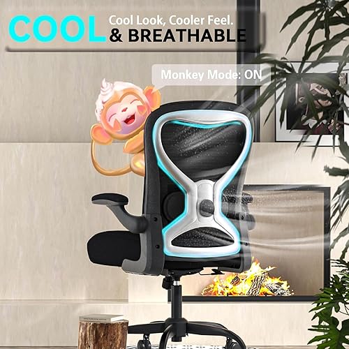 Miniatura 8 de Silla de escritorio de oficina con soporte lumbar ergonómico, cojín de asiento extra grueso, brazos abatibles, respaldo de malla transpirable, silla