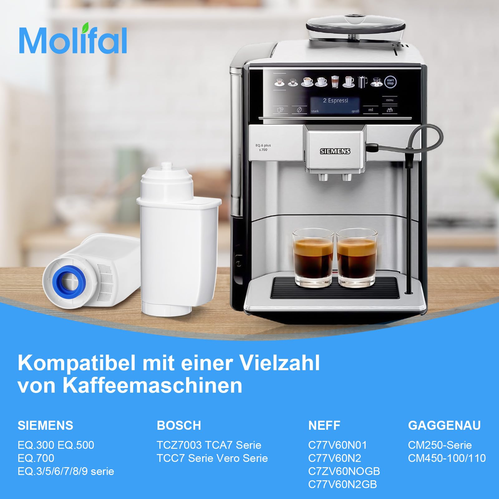 Ersatzwasserfilter für Siemens EQ Series, EQ5, EQ6, EQ9, S700, EQ500, S900, S500, TZ70003, TCZ7003, Ersatz Filter für Bosch TCZ7003, TCZ7033, 467873, Brita Intenza, Bosch 12008246（6）