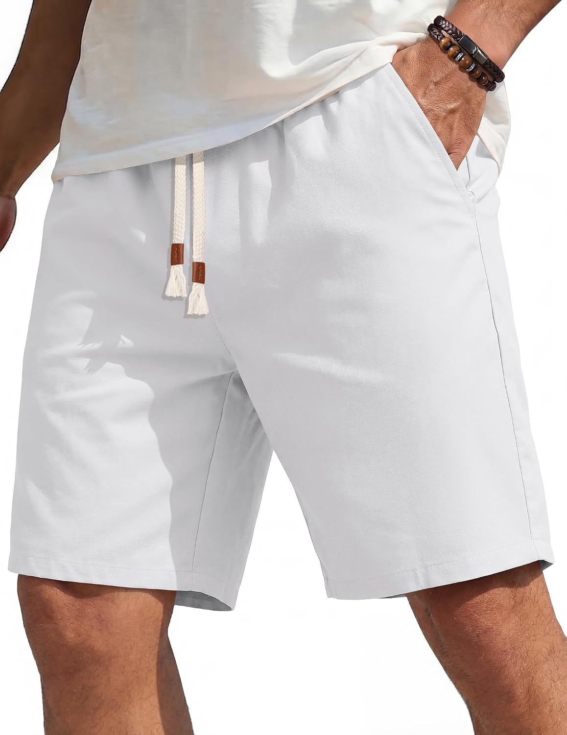 COOFANDY Men's Casual Cotton Linen Shorts Elastic Waist Drawstring Shorts Summer Beach Vacation