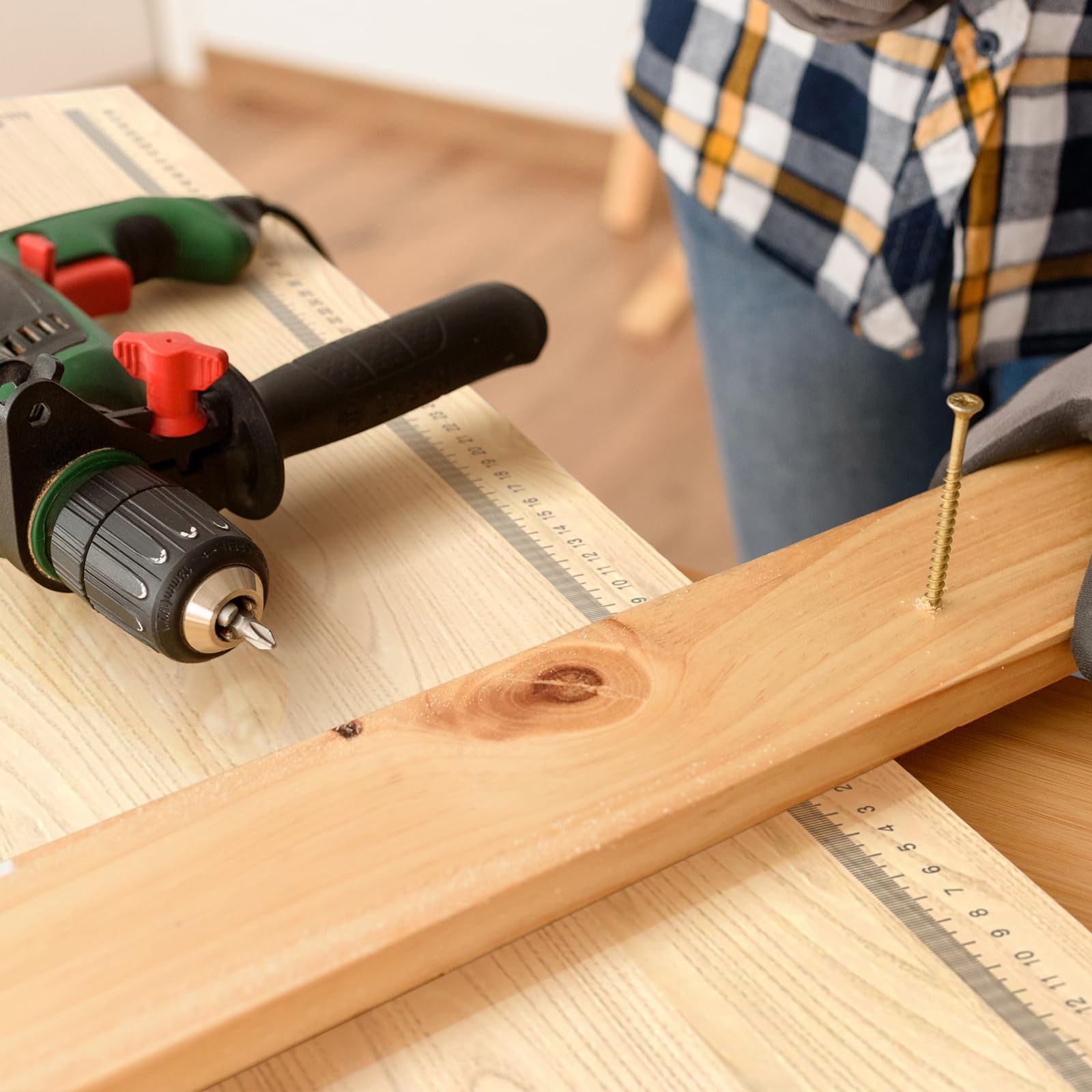LARBANKE 120CM Verstellbare Werkbank,Werkbank aus Gummibaumholz mit Maßstäben,Höhen von 85-105cm,900KG Belastbarkeit Hartholz Arbeitstisch,Werkbänke mit Rädern und Fußpolster