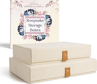 Cozy Corduroy Decorative Keepsake Storage Boxes with Lids - Set of 2 Giftable Haven Boxes For Photos, Memory Box, Bookshelf Decor, Photo Box, Keepsake Storage, Home Décor, Manage Clutter