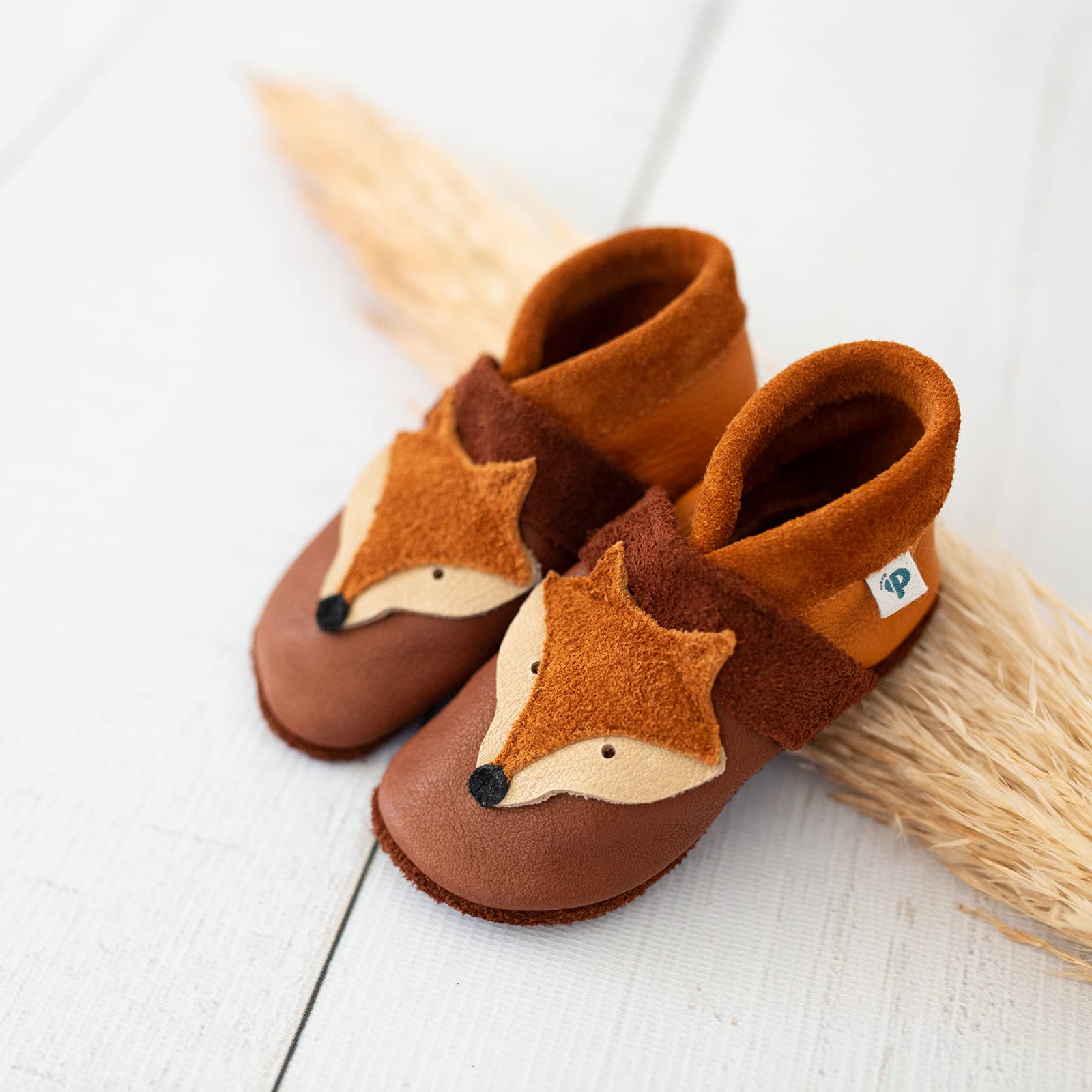 Krabbelschuhe Tiere aus Ökoleder Made in Germany Lauflernschuhe als Geschenk für Jungen & Mädchen Babyschuhe aus Leder weiche Lederpuschen Schlupfschuhe Hausschuhe