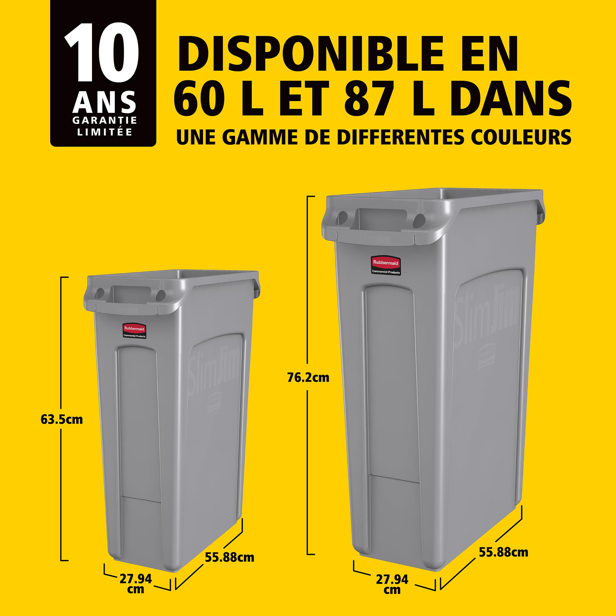 Rubbermaid Commercial Products Slim Jim Collecteur Ventilé Rectangulaire | En Plastique pour Cuisine et Bureau | 60 L, Noir
