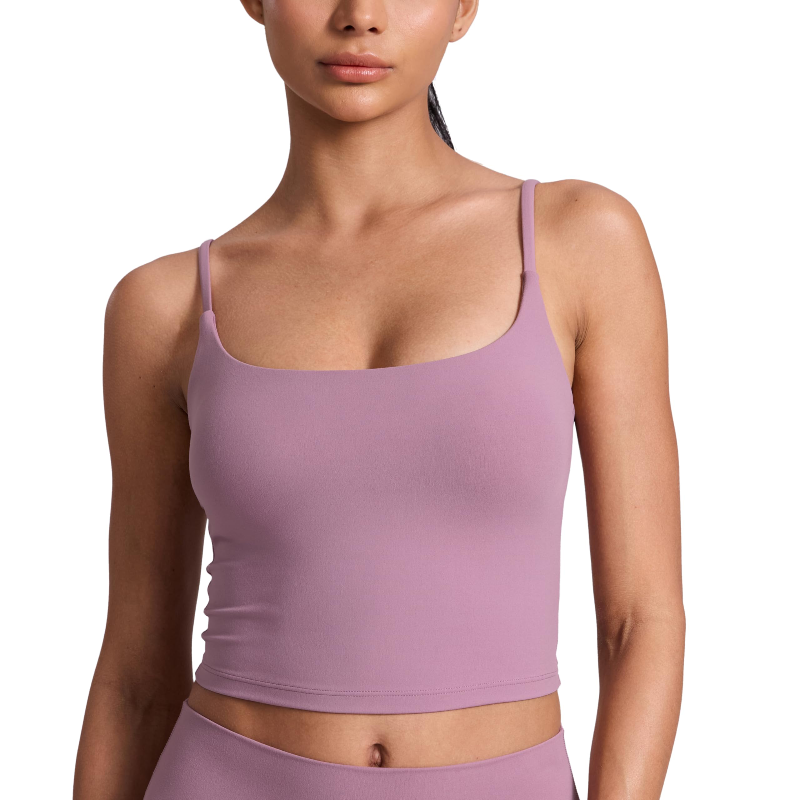 CRZ YOGA Butterlift Damen Ohne Bügel Sport BH Verstellbare Träger Longline Yoga Gepolstert Bustier Crop Top U Back Workout Bra Lavendel Hell 36