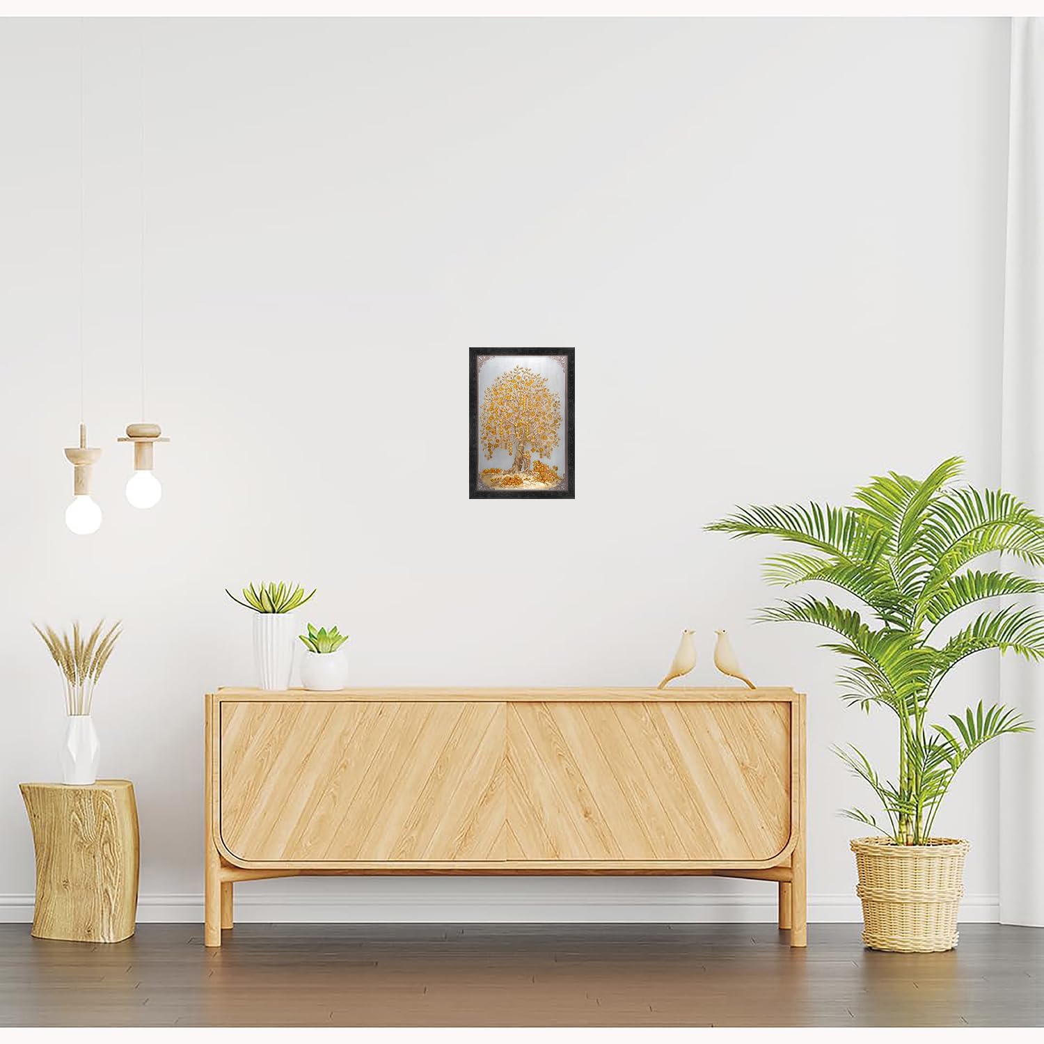 Dharvika Innovations Money Golden Tree Paintings for Living room | Money Golden Tree Painting wall decoration | Money Golden Tree Photo Frame for wall decoration - 2695 (Black, 11x14 Inch)