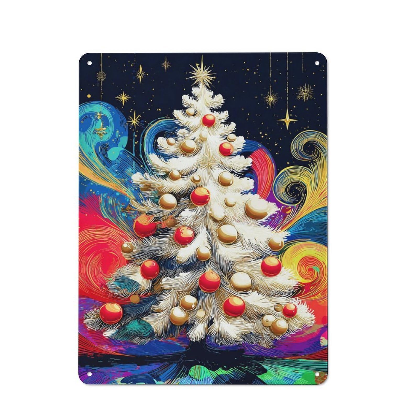 Junmoney Magical Christmas Tree Artwork Metal Wall Sign 40X30cm Featuring For Café Or Restaurant, A Decorative Metal Sign For Cafés And Restaurants