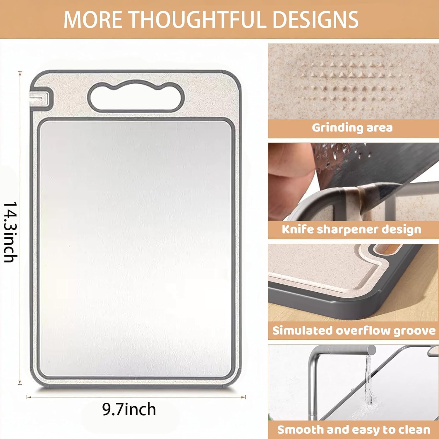 Tibo Cutting Board, 14.3"×9.8" Tibo Titanium Cutting Board with Built-In Knife Sharpener, Double Sided Chopping Board with Grinding Tank, Easy to Clean (1side titanium other side wheat straw)