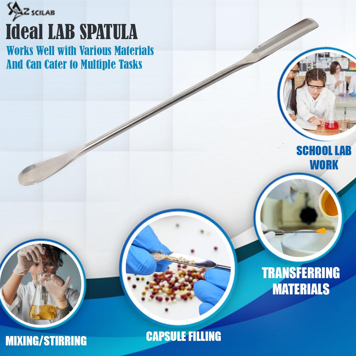 A2Z Medicine Spoon Scoop Lab Spatula, Stainless Steel Laboratory Sampling Spoon Mixing Spatula for Powders, Gel, Cosmetics Lab & Cap Filler- Laboratory Supplies for Experiments and Lab Use- 9 inch