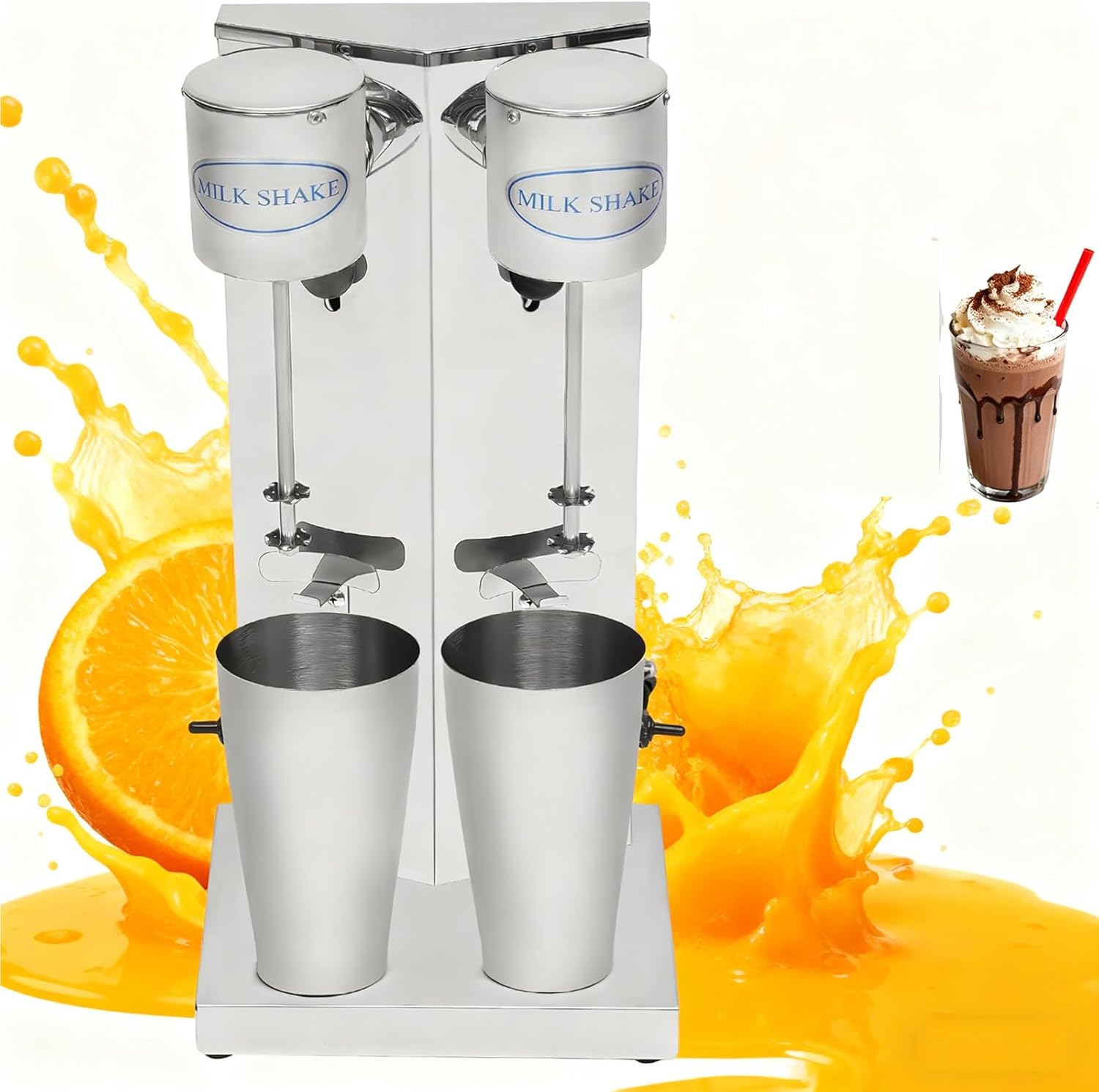110V 180W Double Head Milkshake Maker, Commercial Milk Shake Machines, 8K Finishing 800ML Stainless Steel 16000Rpm Free Standing Electric Mixers w/Overheat Protection, for Milk (Double-Head)