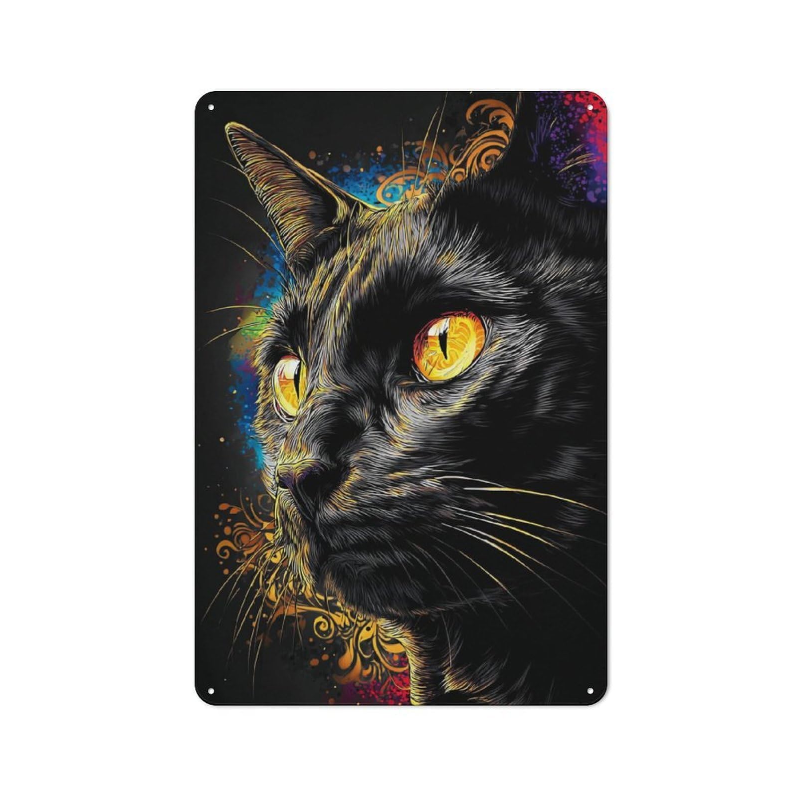 Junmoney Colorful Cat Portrait Artwork -1 Office Metal Sign With Design 30X20cm, Classic Study Room Decor For Office, Study, Studio Or Hallway