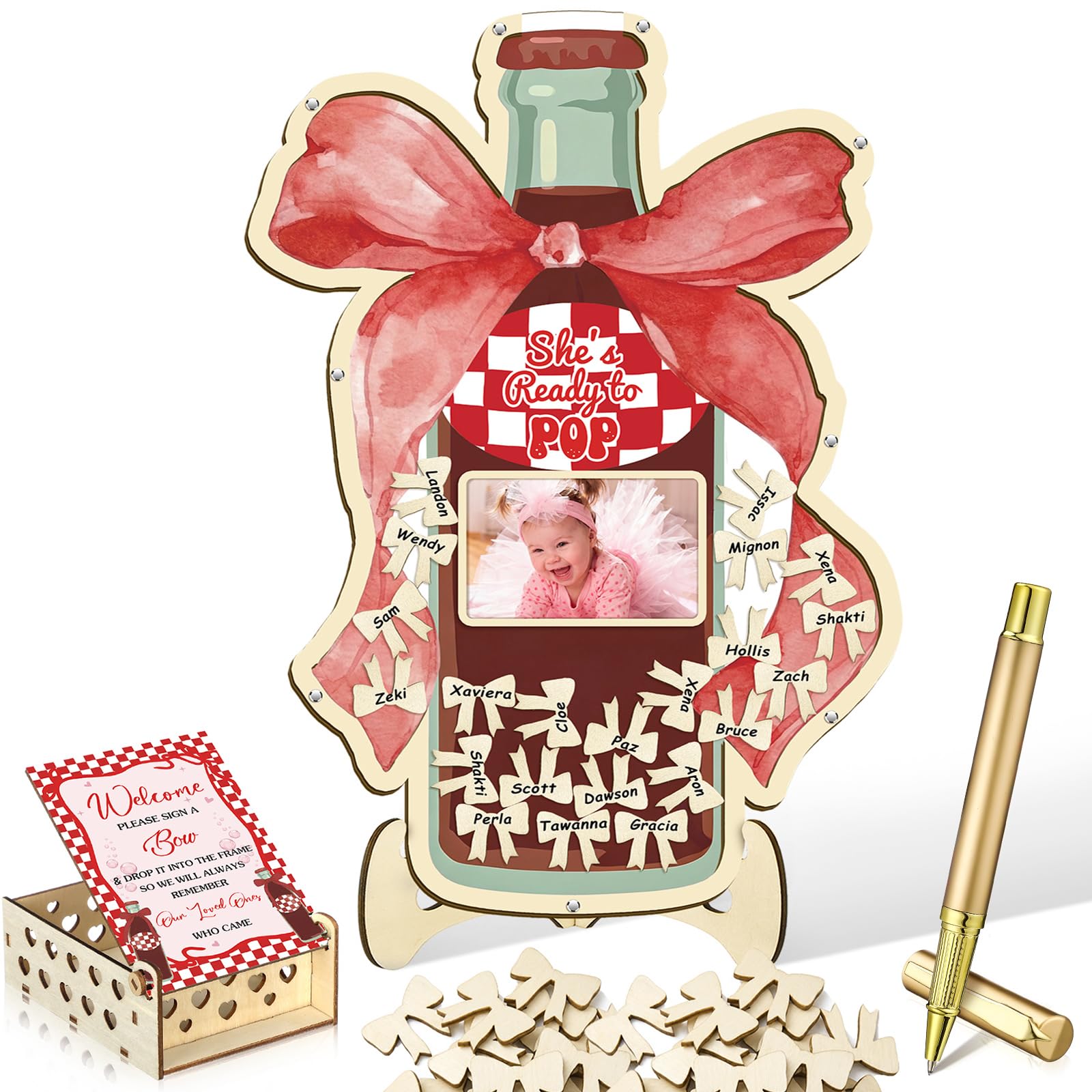 Wenqik 63 Pcs She's Ready to Pop Baby Shower Guest Book,Red
