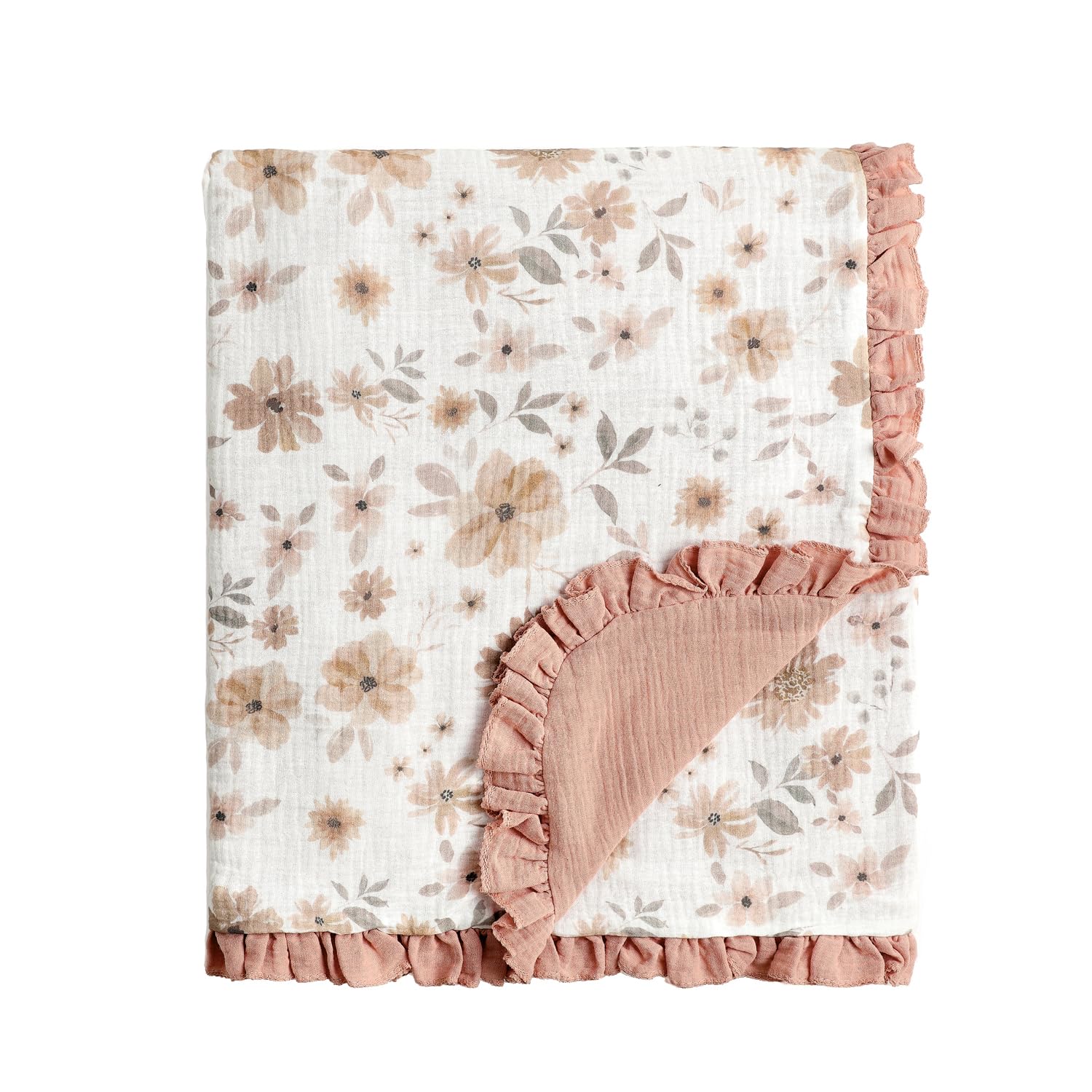 CREVENT 40''X40'' 100% Organic Floral Cotton Muslin Baby Blanket for Newborns, Essential for Baby Shower Birthday Gift - Daisy with Trim 100X100cm