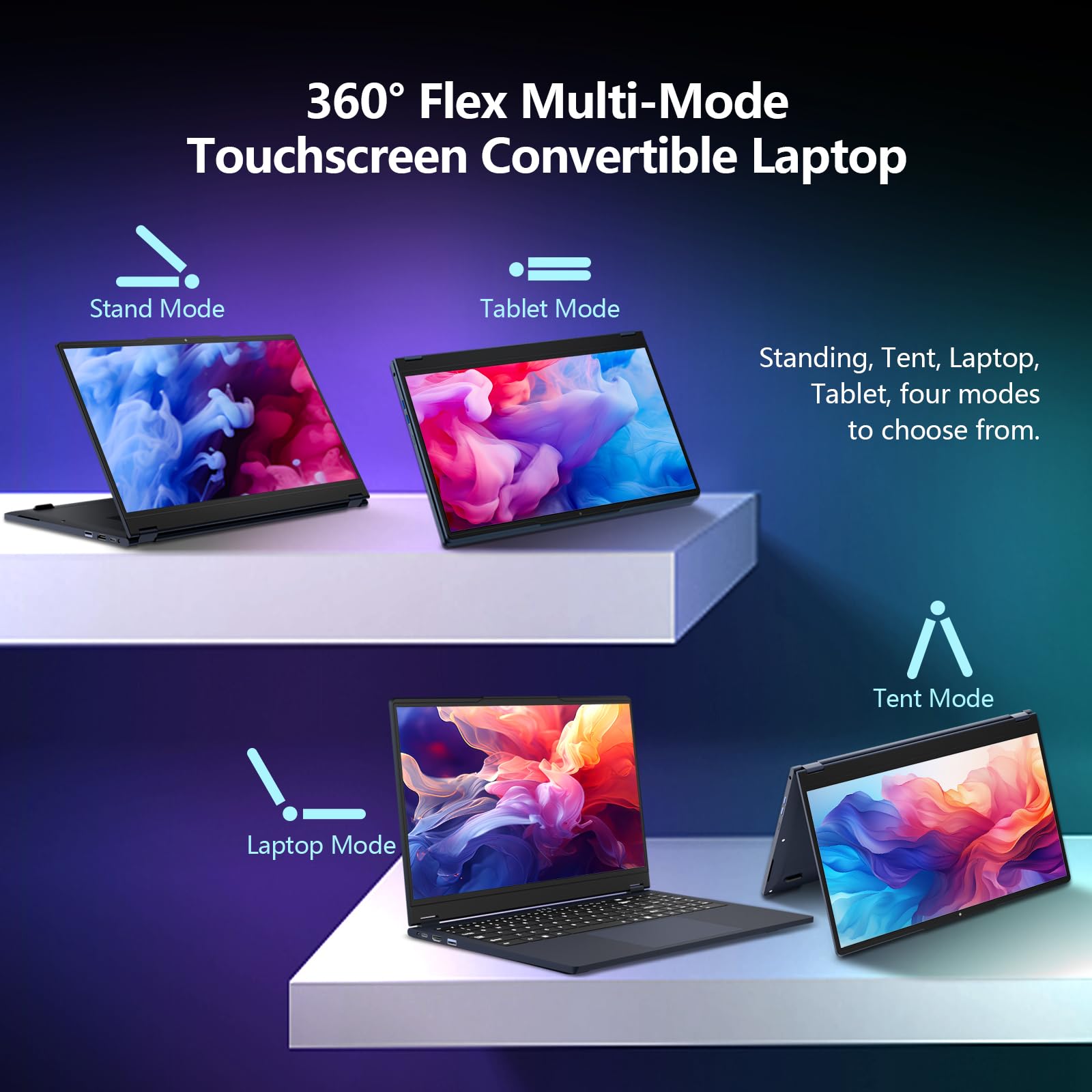 Notebook 2 in 1, 15,6 Pollici Computer Portatile, Processore Core 8100Y Fino a 3,4 GHz, PC Portatile 8GB RAM 256GB SSD, Rotazione a 360 Gradi, 1920*1080 IPS FHD, Win 11, USB 3.0, RJ45, WiFi 5, HDMI