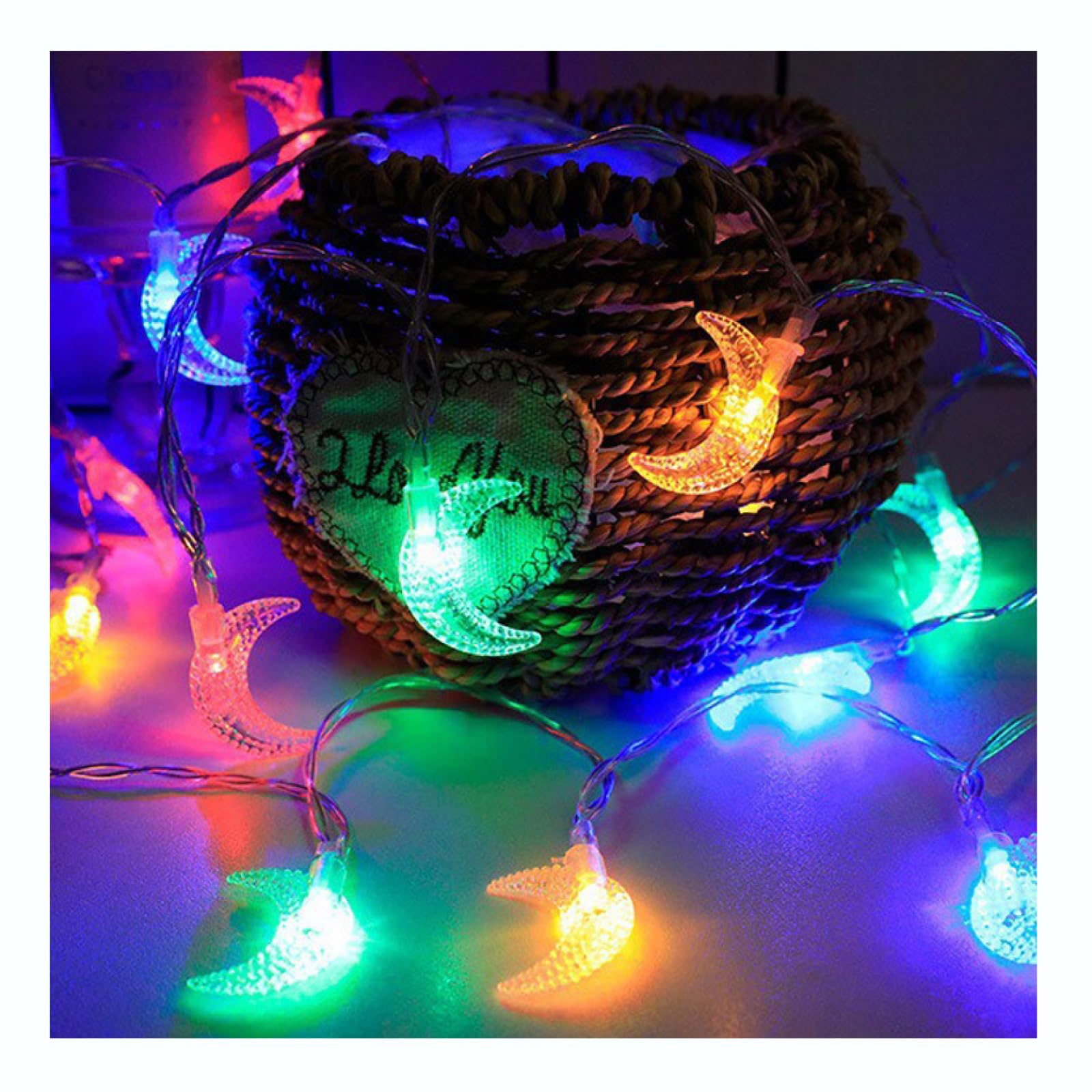 Cadena de Luces De La Serie Moon|Luces De Cadena De Alambre Plateado LED|Luz Ambiental Creativa Para Decor De Dormitorio De Fiesta De Navidad Navideña,B-colorido,12m(39,3 Pies)-100 LED-Solar
