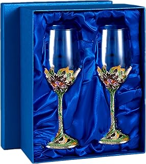 Wine Glasses Crystal Red Wine Glasses Elegant Champagne Glasses Enamels Floral Decorative Goblets(Green /2 set(gift box))