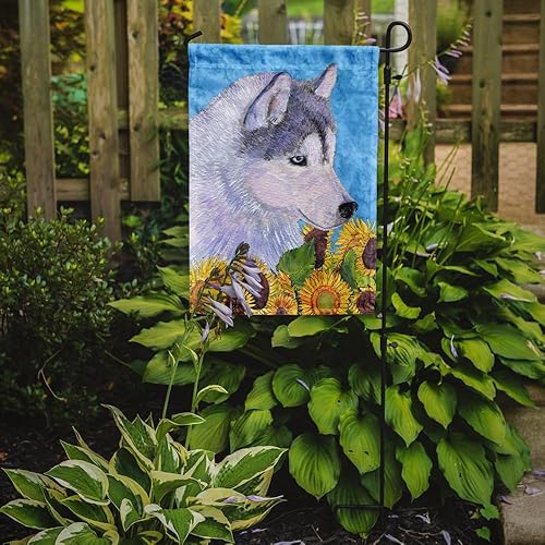 Miniatura 2 de Caroline's Treasures SS4233GF - Bandera decorativa para jardín con flores de Husky siberiano en verano, para jardín, jardín, patio, jardín,