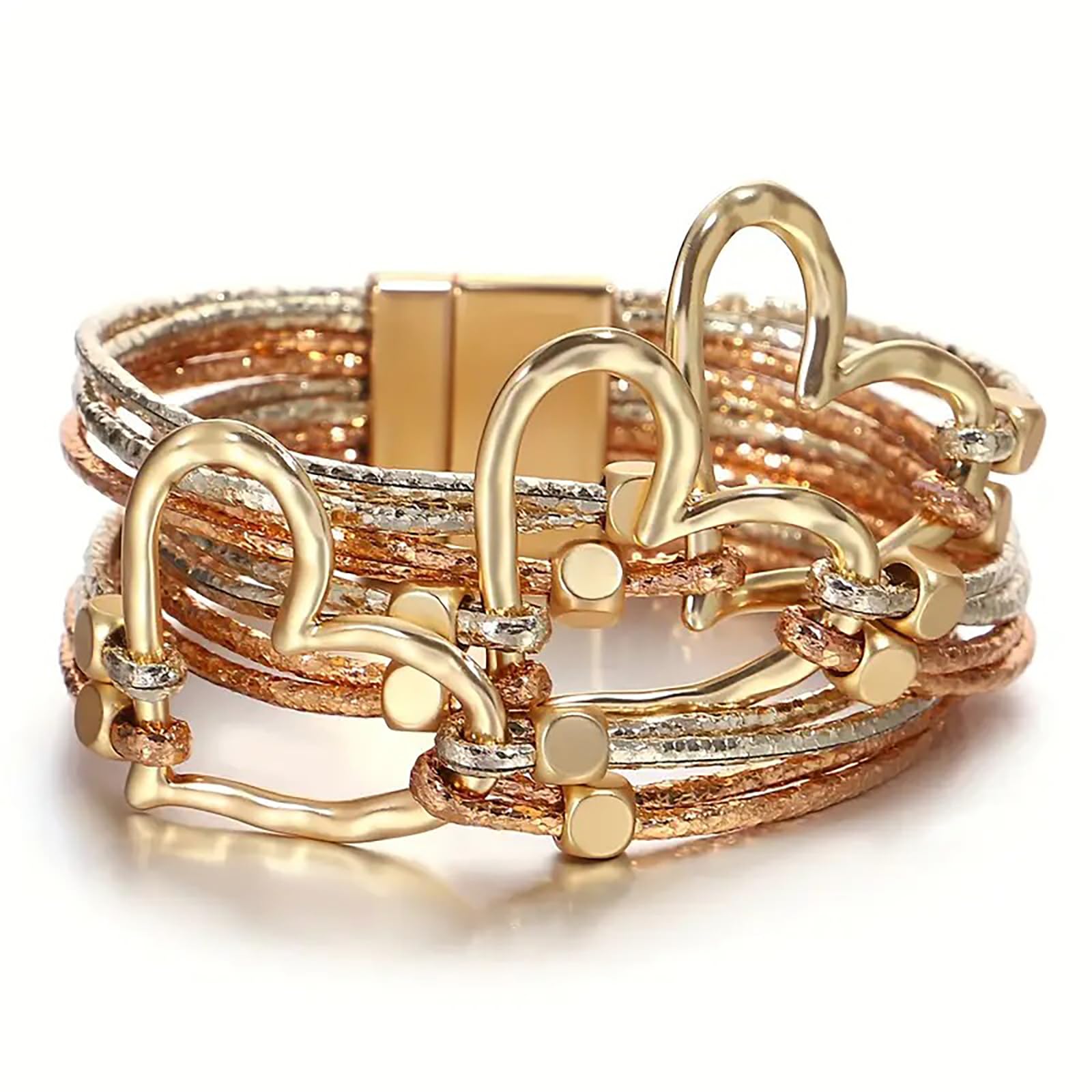 Fesciory Leather Wrap Bracelets for Women, Boho Leopard Multi-Layer Crystal Beads Cuff Bracelet Jewelry