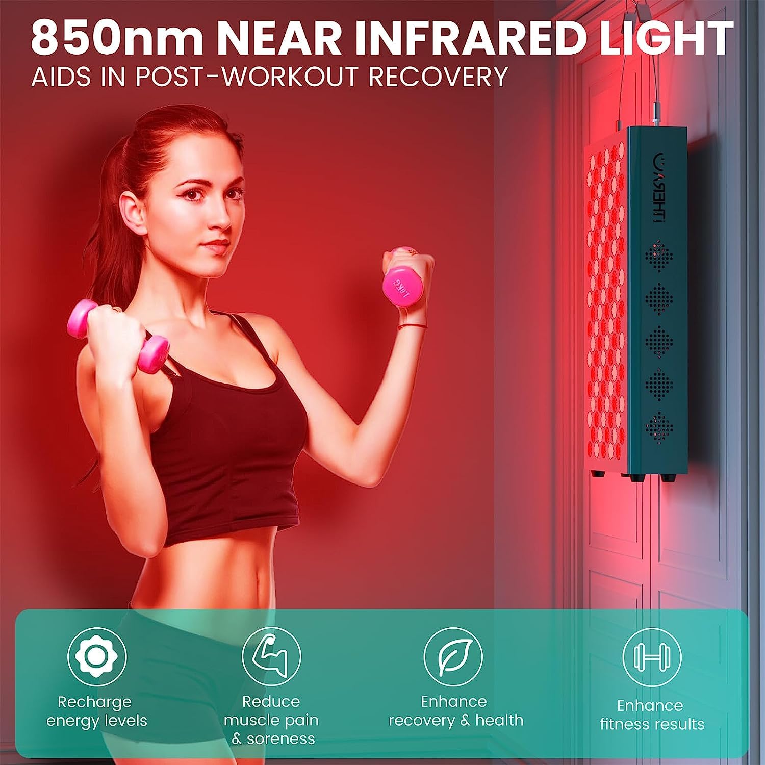 I-THERA-U Lampe Infrarouge Chauffante Rouge, 80-LEDs 400w 660nm&850nm Lampe Infrarouge Red Light Therapy Face Panel pour le Poids et la Gestion de La Douleur, Total Wellness Lampe de Luminothérapie