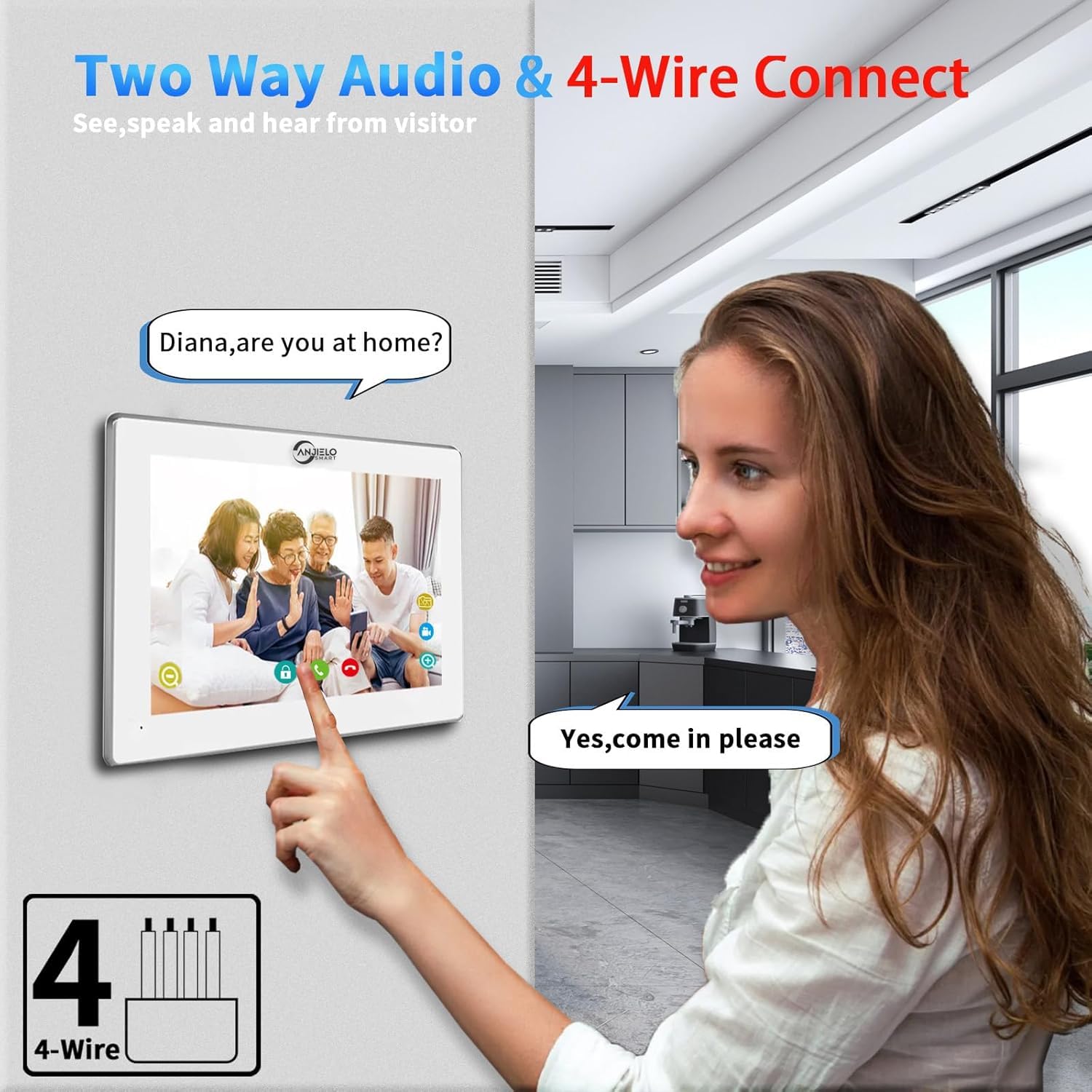 ANJIELO SMART Zestaw Wideodomofonowy 1080P – 7-calowy Monitor, Obsługa 2–12 Mieszkań, Detekcja Ruchu, Rozmowy Dwukierunkowe, Integracja z Tuya, Slot na Kartę 32GB（Trzy rodziny）