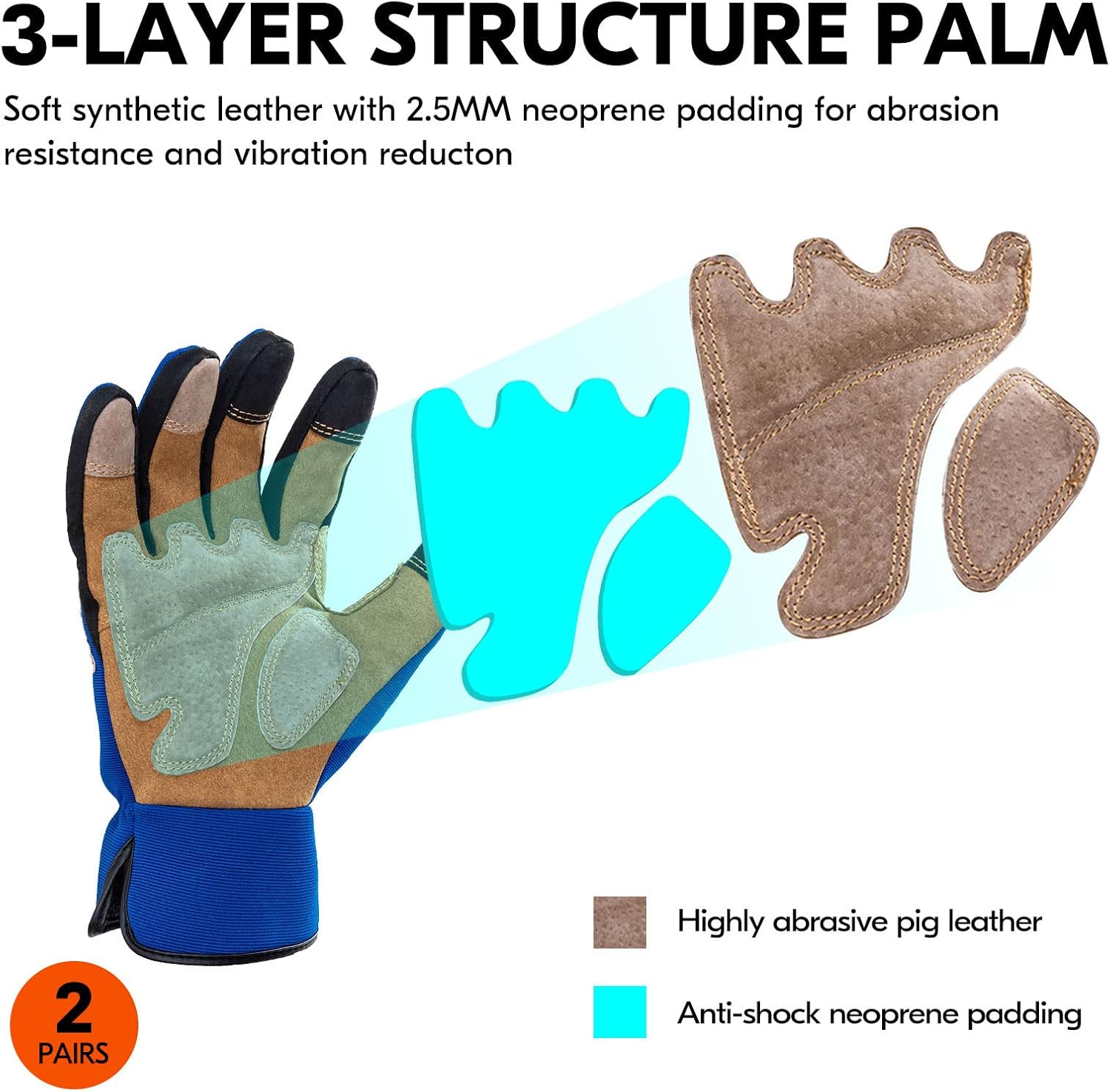 Vgo... Multi-packs Gardening Gloves Men, Safety Work Gloves, Puncture-proof, Thornproof, Touchscreen (SL7475)