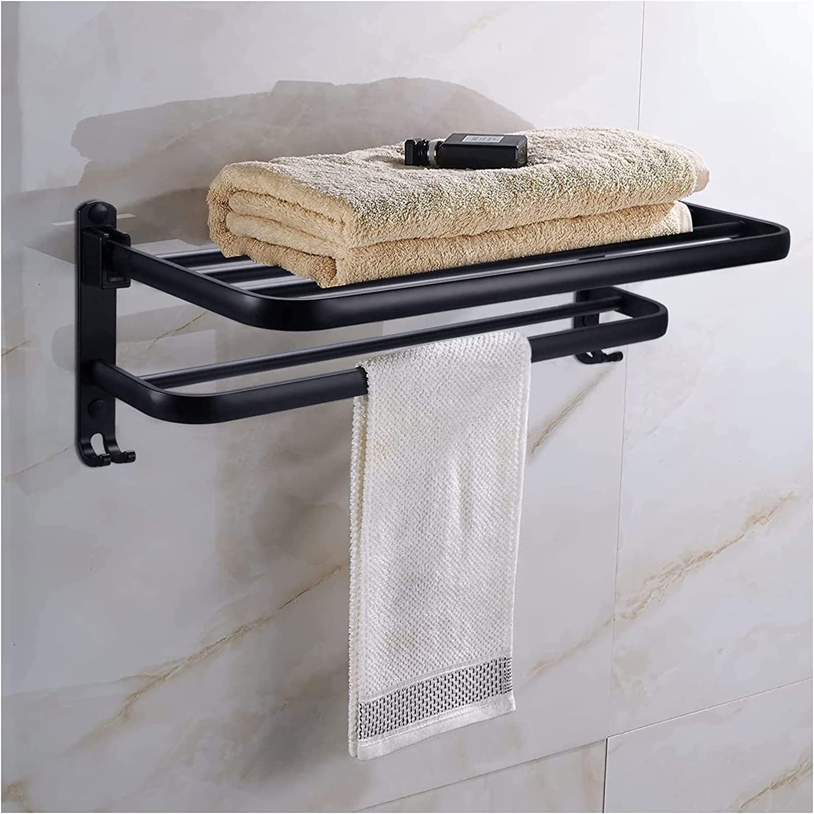 VASDEV Portasciugamani Nero, mensola da Bagno Multifunzionale Portasciugamani da Parete in Lega di Alluminio Adatto per Cucina e Bagno (Perforazione, Non è Necessario forare Doppio Scopo)