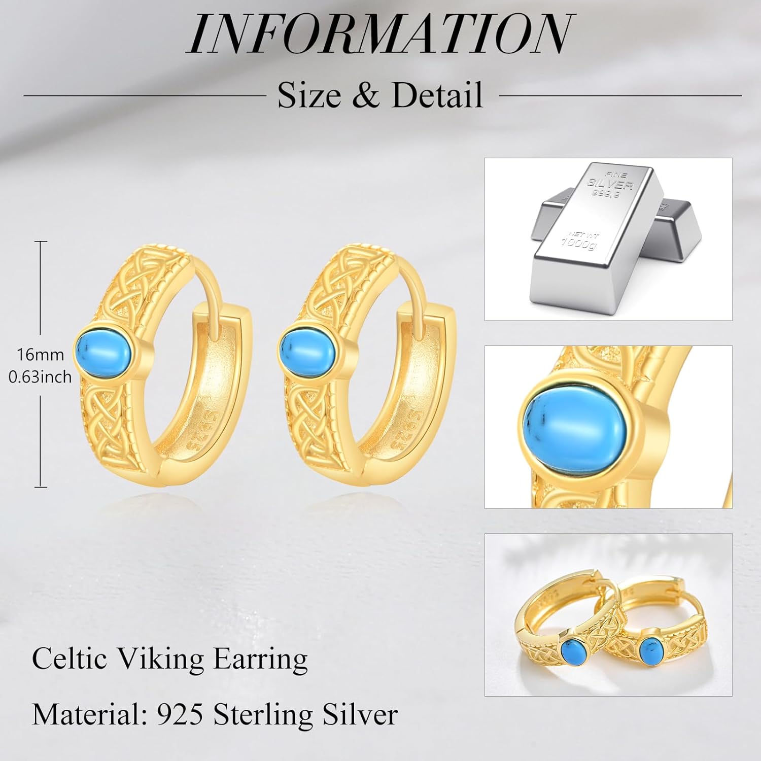 Celtic Earrings 925 Sterling silver Celtic Knot Hoop Earrings Irish Jewelry Gifts for Men Women